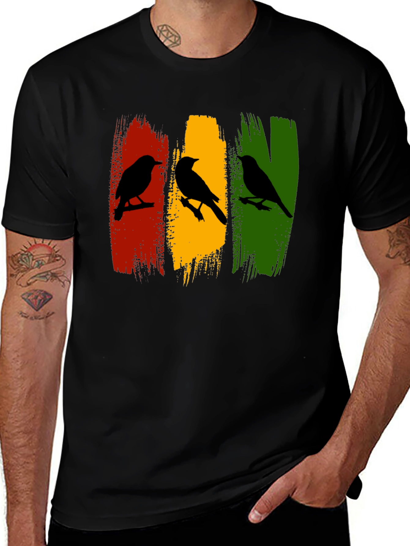 Variant 4 of Rasta Birds Graphic T-Shirt - Black Cotton Tee