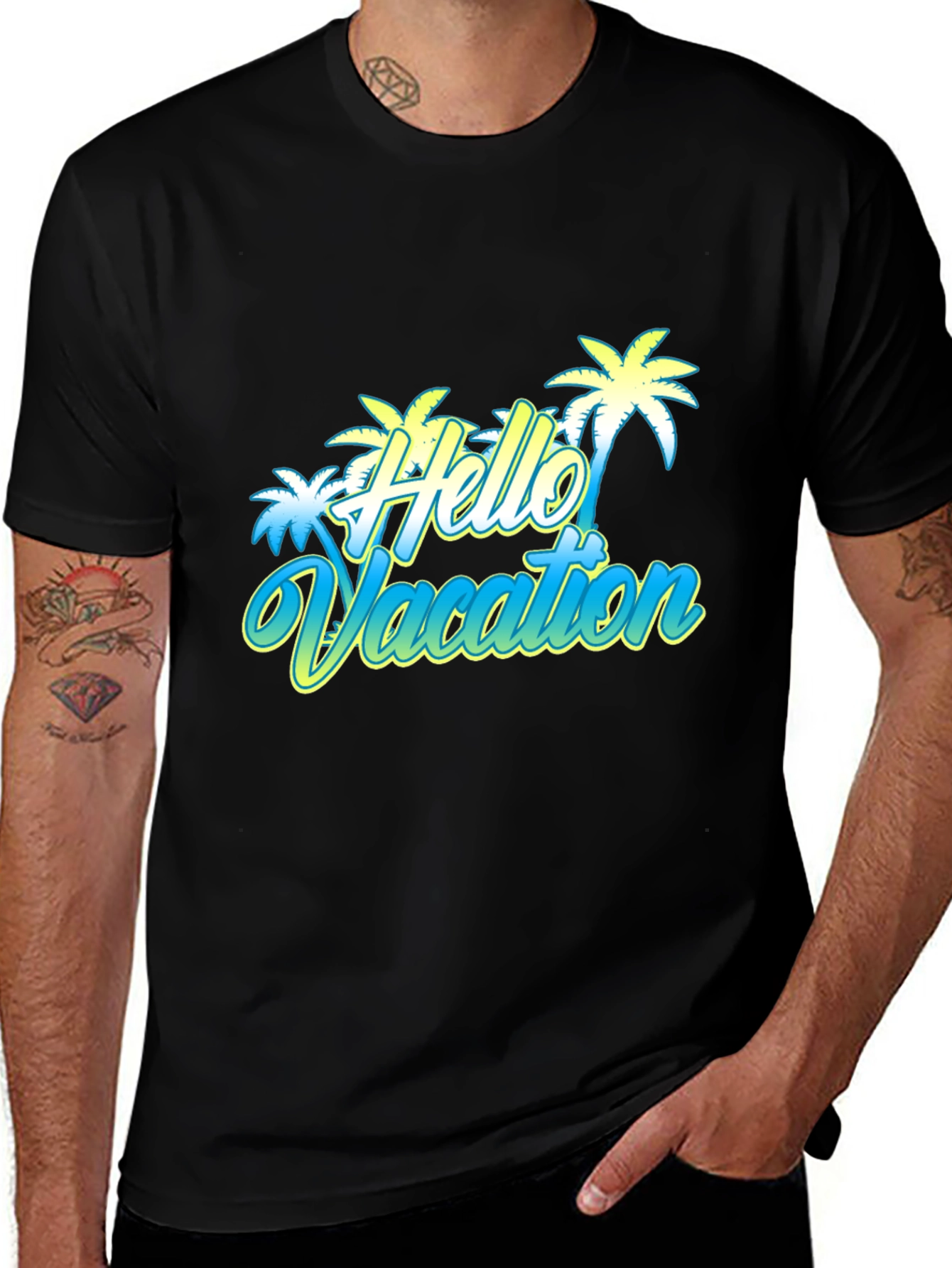 Black Hello Vacation Graphic T-Shirt main image