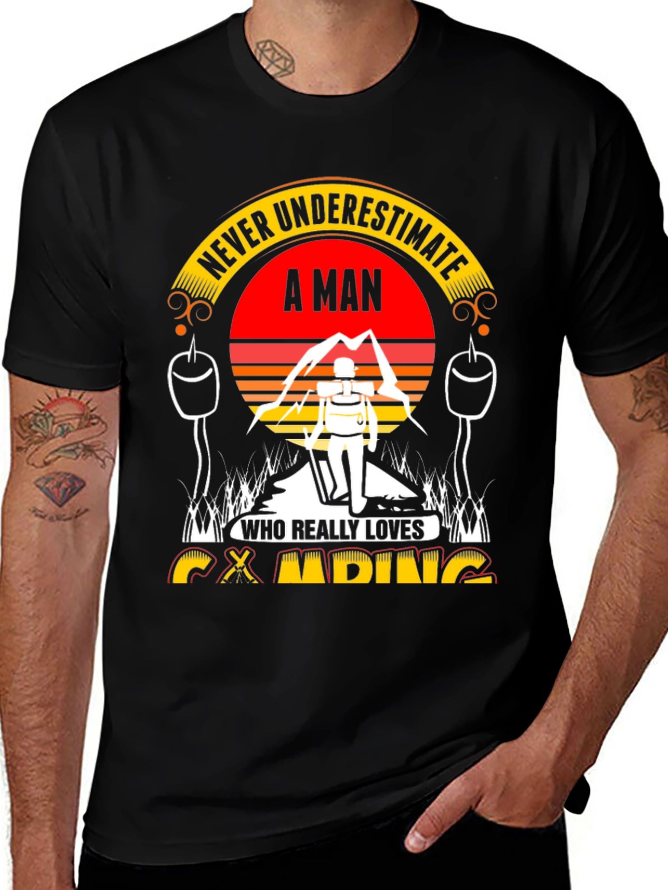 Black Camping Lover Tee: Never Underestimate A Man! main image