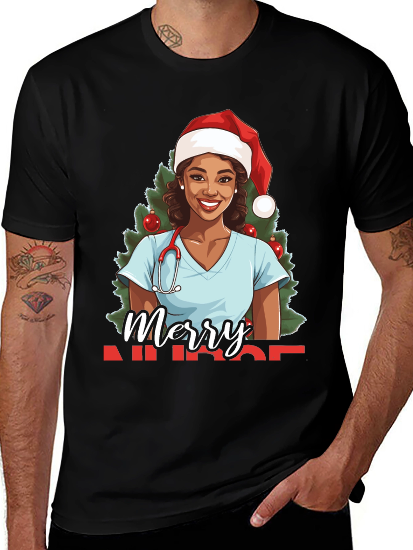 Variant 7 of Merry Nurse Christmas Graphic Tee