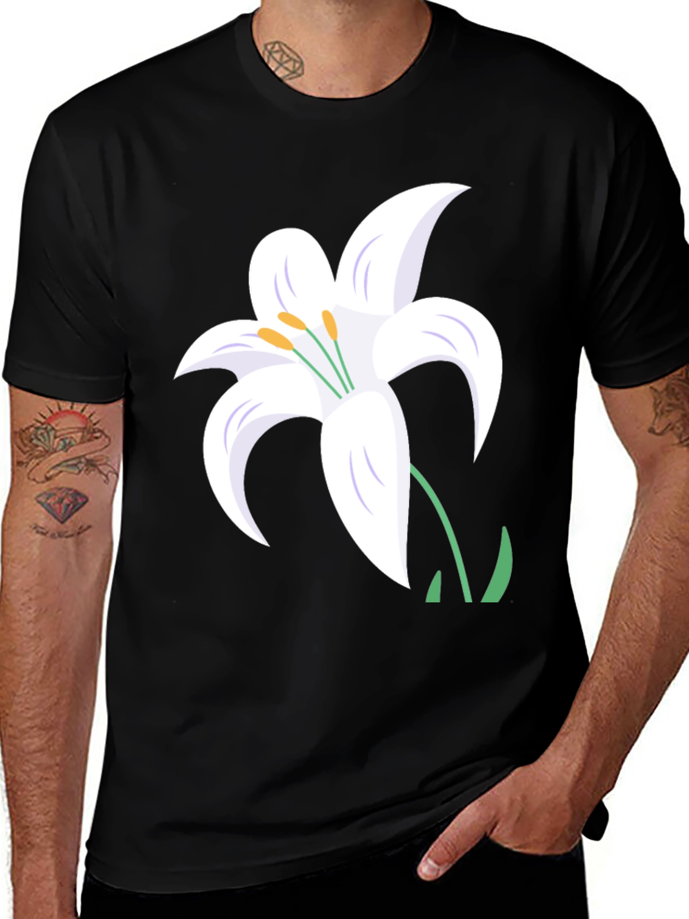 Variant 14 of White Lily Graphic Tee - Stylish Black T-Shirt