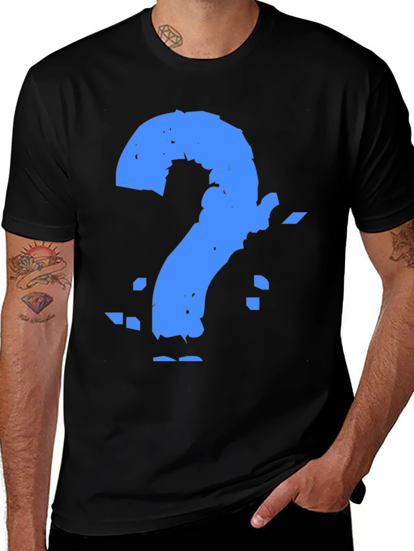 Variant 12 of Blue Question Mark Graphic Black T-Shirt