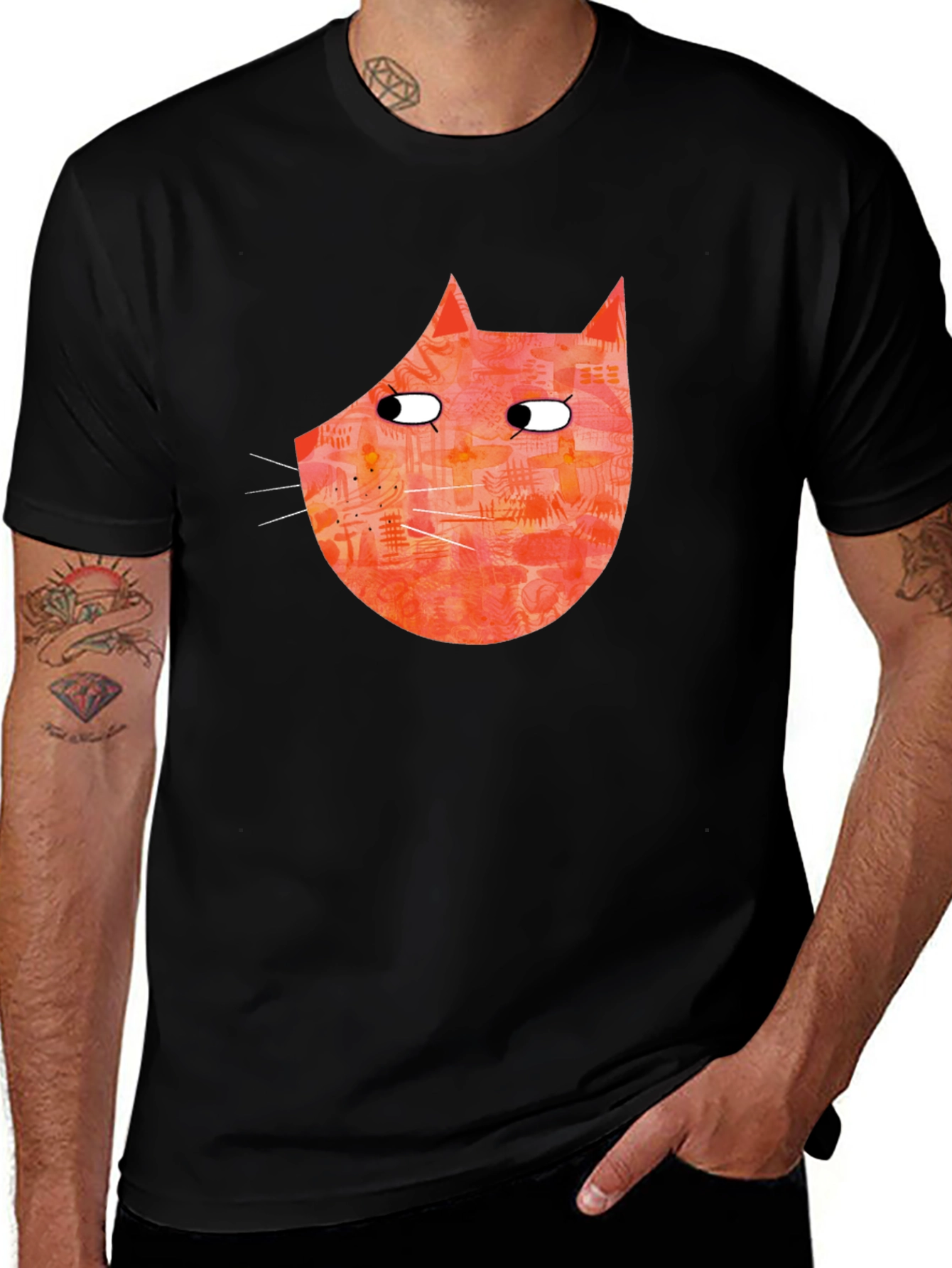Variant 16 of Funny Cat Graphic Tee - Black Cotton T-Shirt