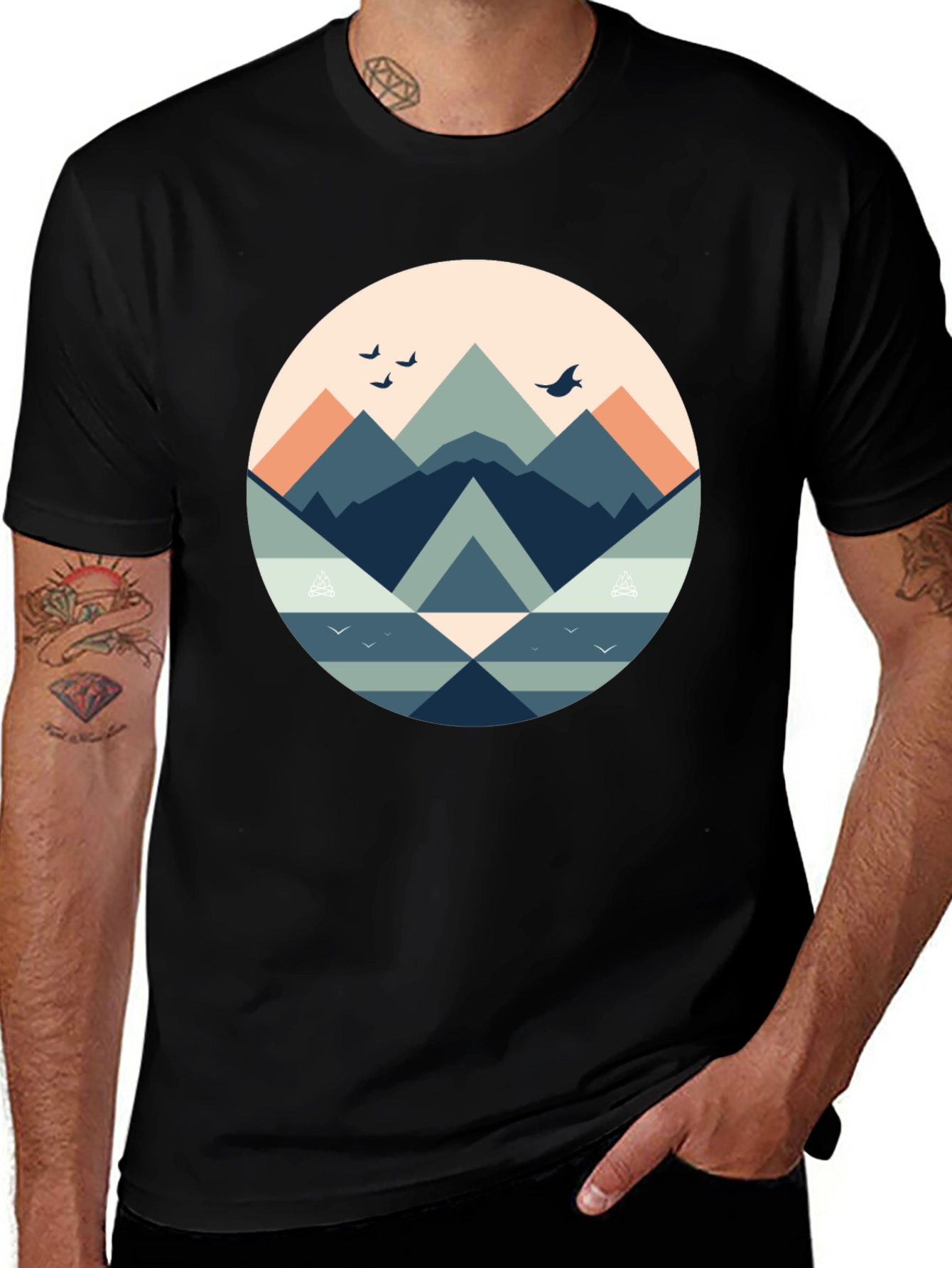 Variant 15 of Mountain Graphic Print Black T-Shirt