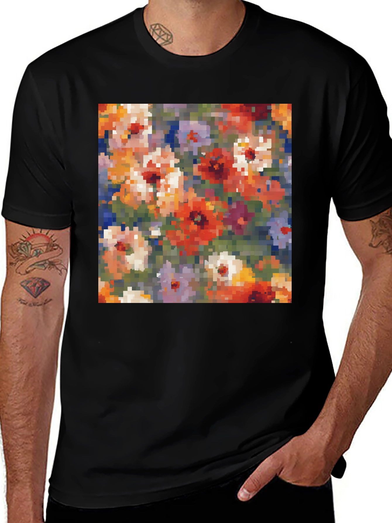 Variant 15 of Abstract Floral Pixel Art T-Shirt - Modern Artistic Tee