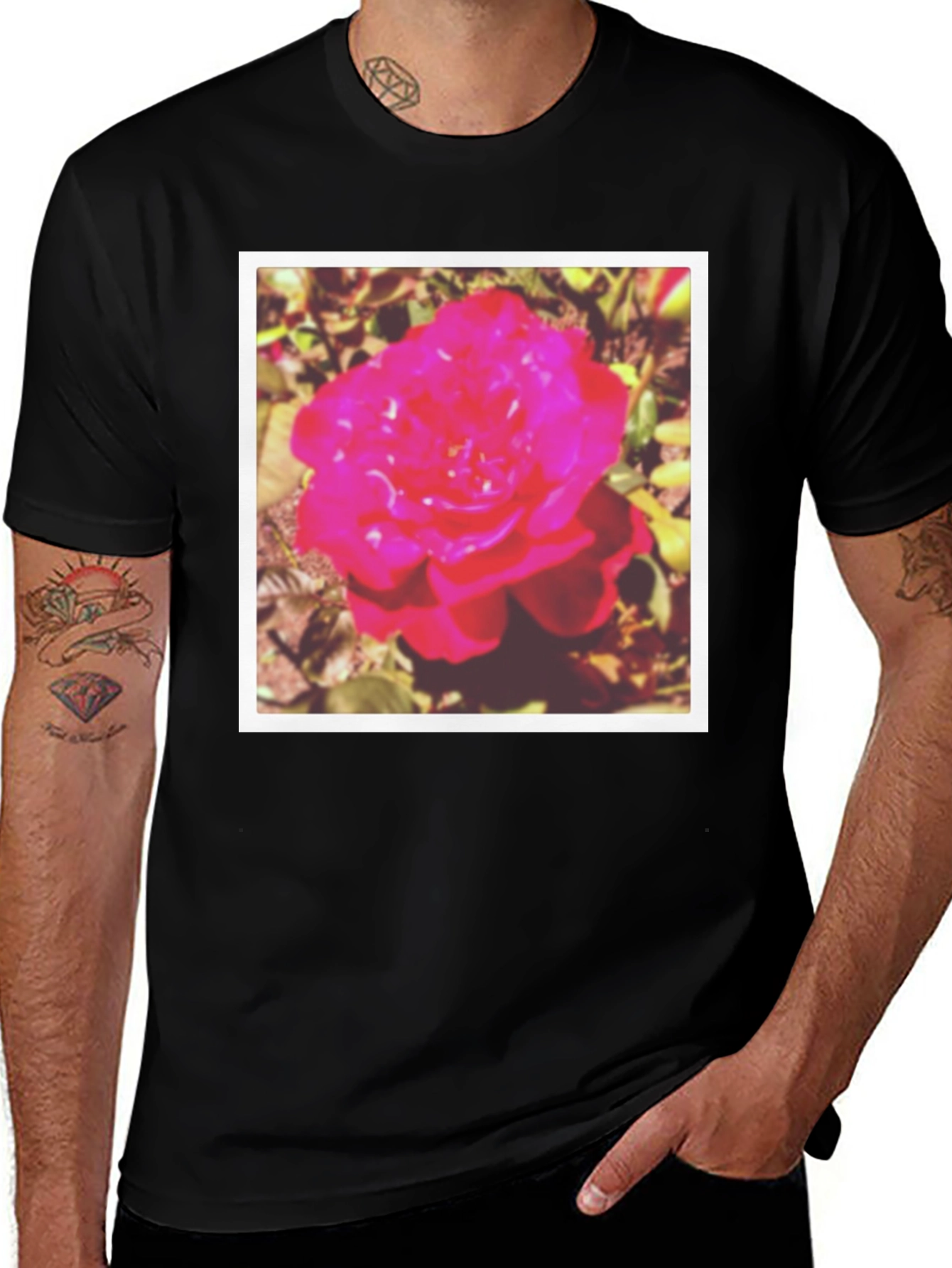 Variant 24 of Floral Rose Graphic Black T-Shirt