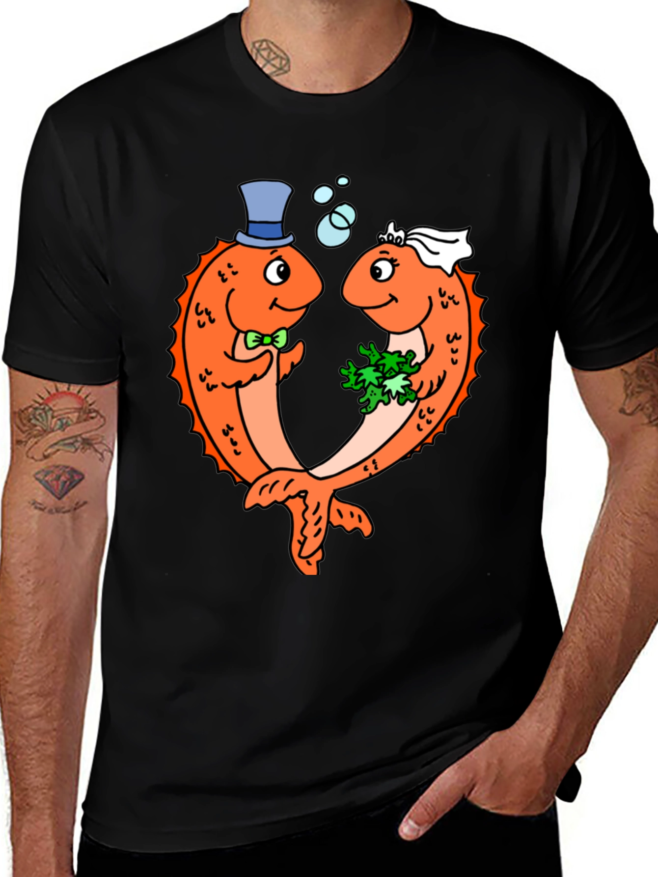 Variant 22 of Funny Fish Wedding Black T-Shirt