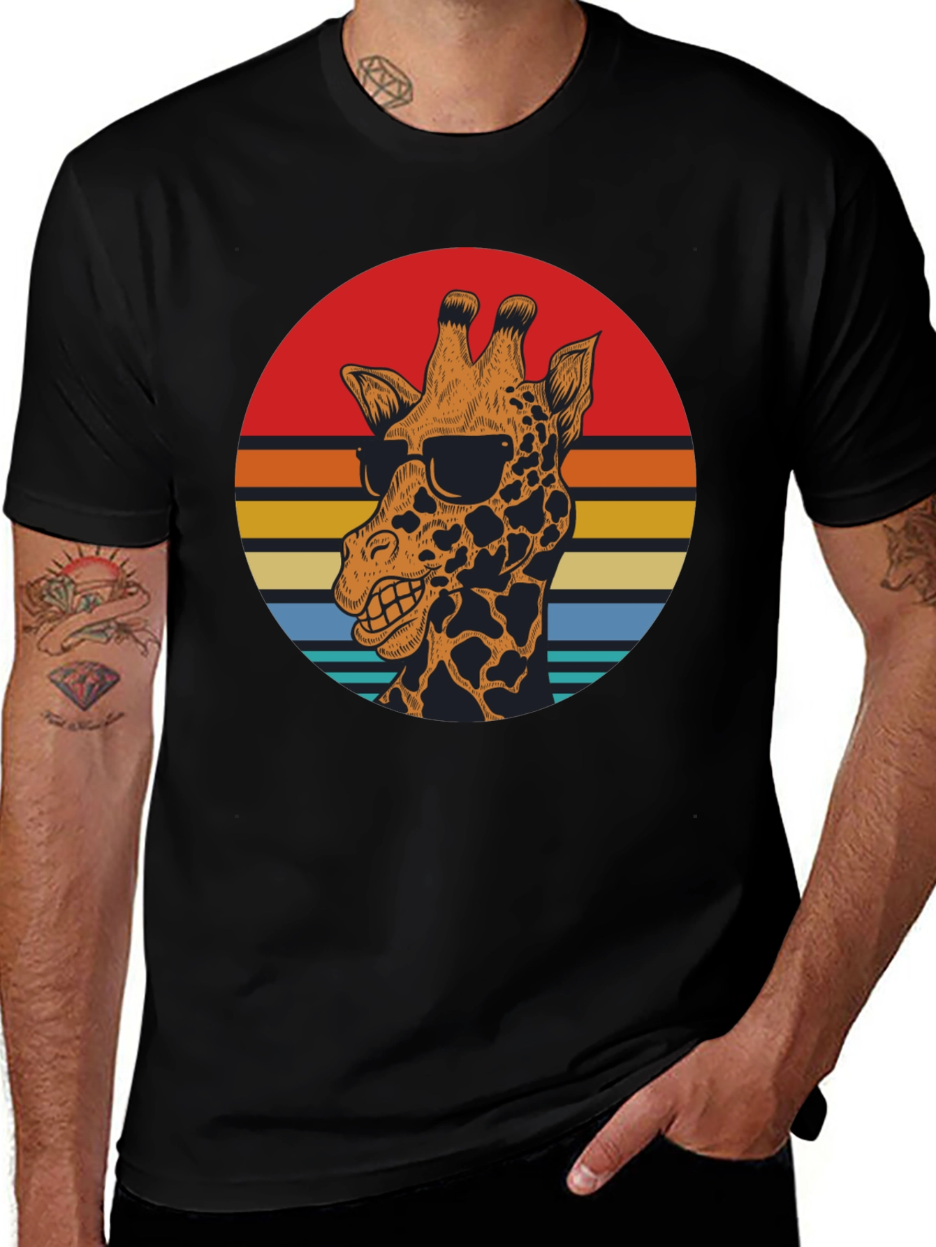 Variant 8 of Cool Giraffe Retro Sunset Graphic T-Shirt