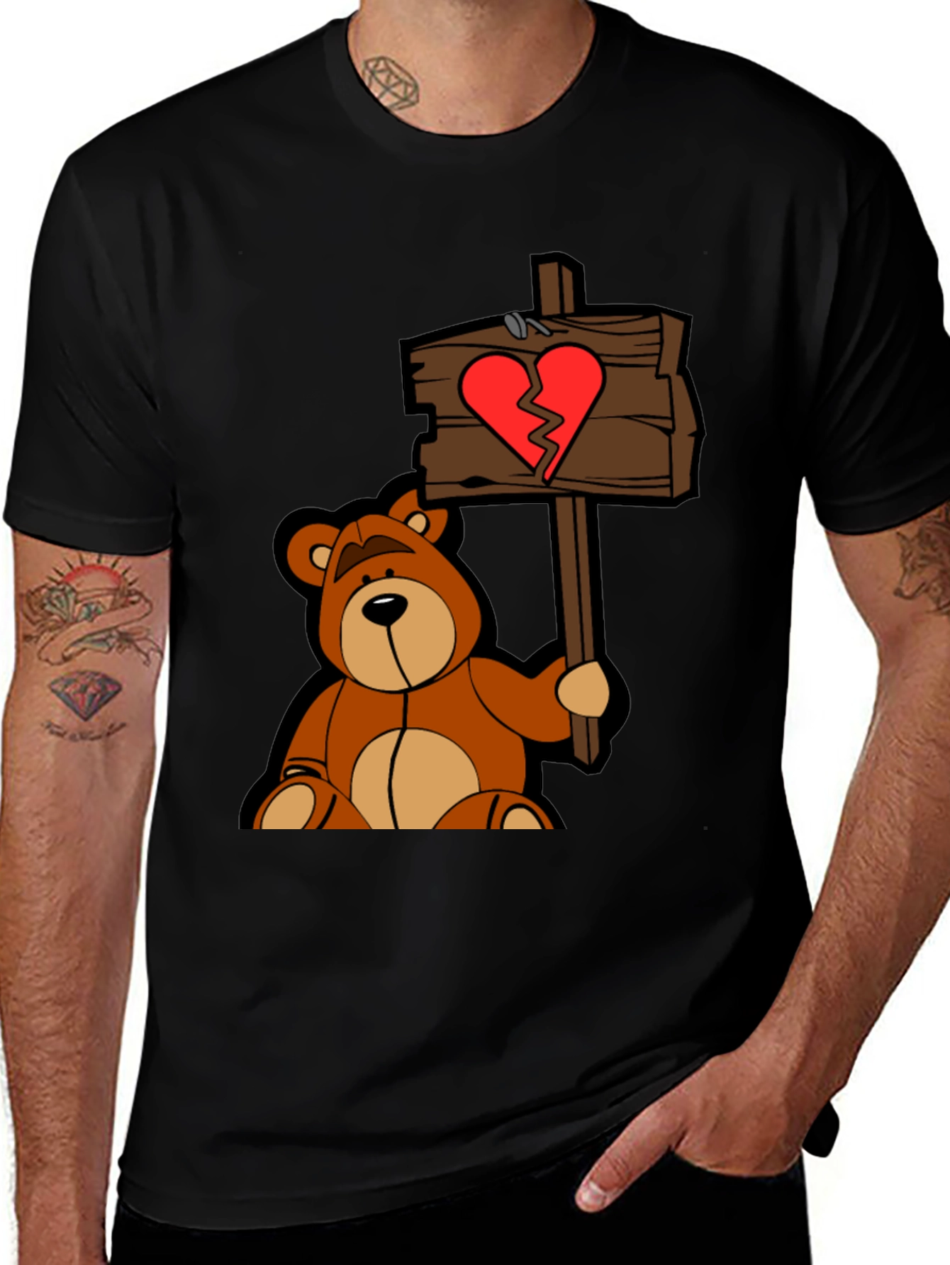 Broken Heart Bear T-Shirt - Black