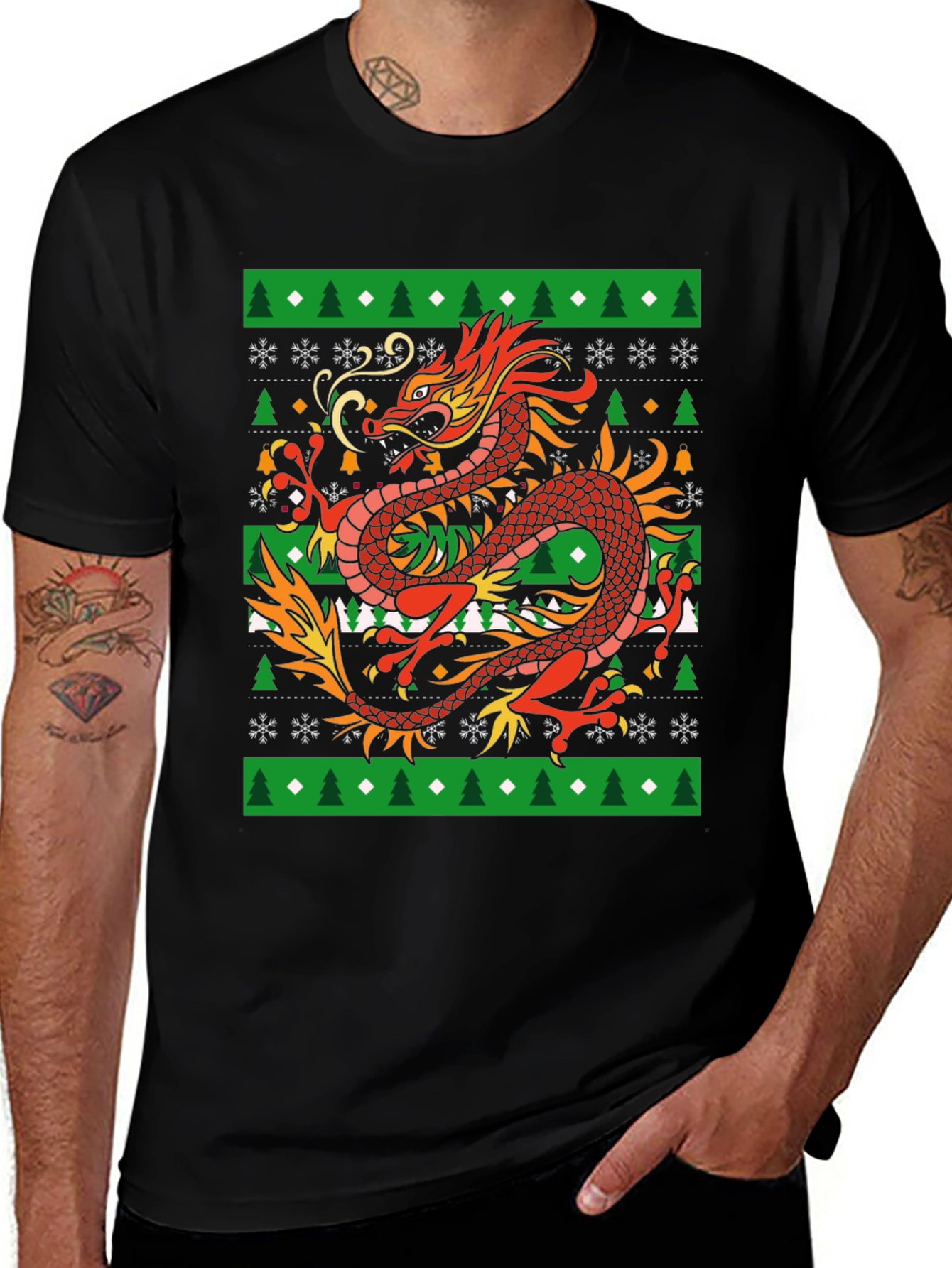 Variant 2 of Dragon Christmas Sweater Style T-Shirt