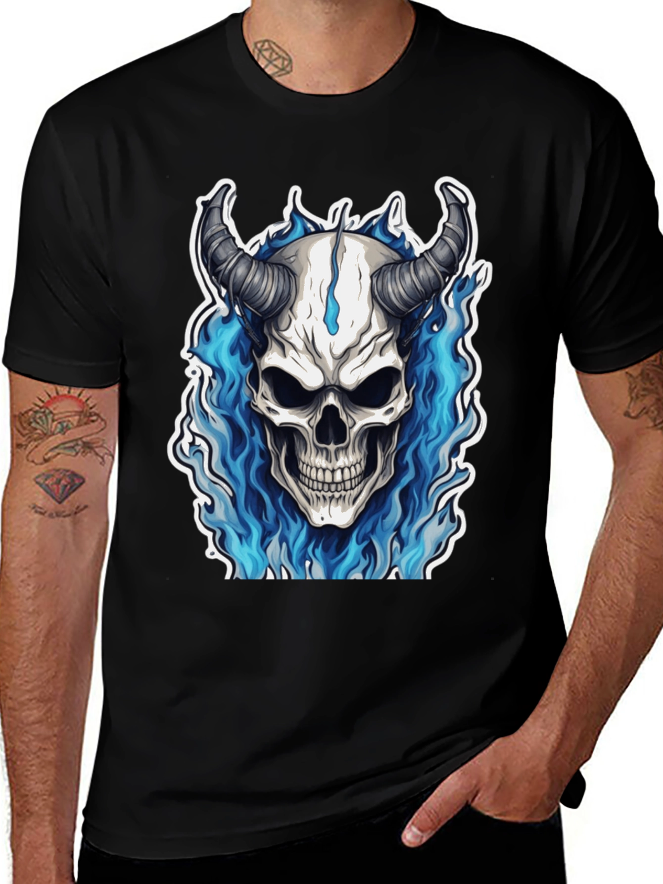 Skull Devil Blue Flames T-Shirt