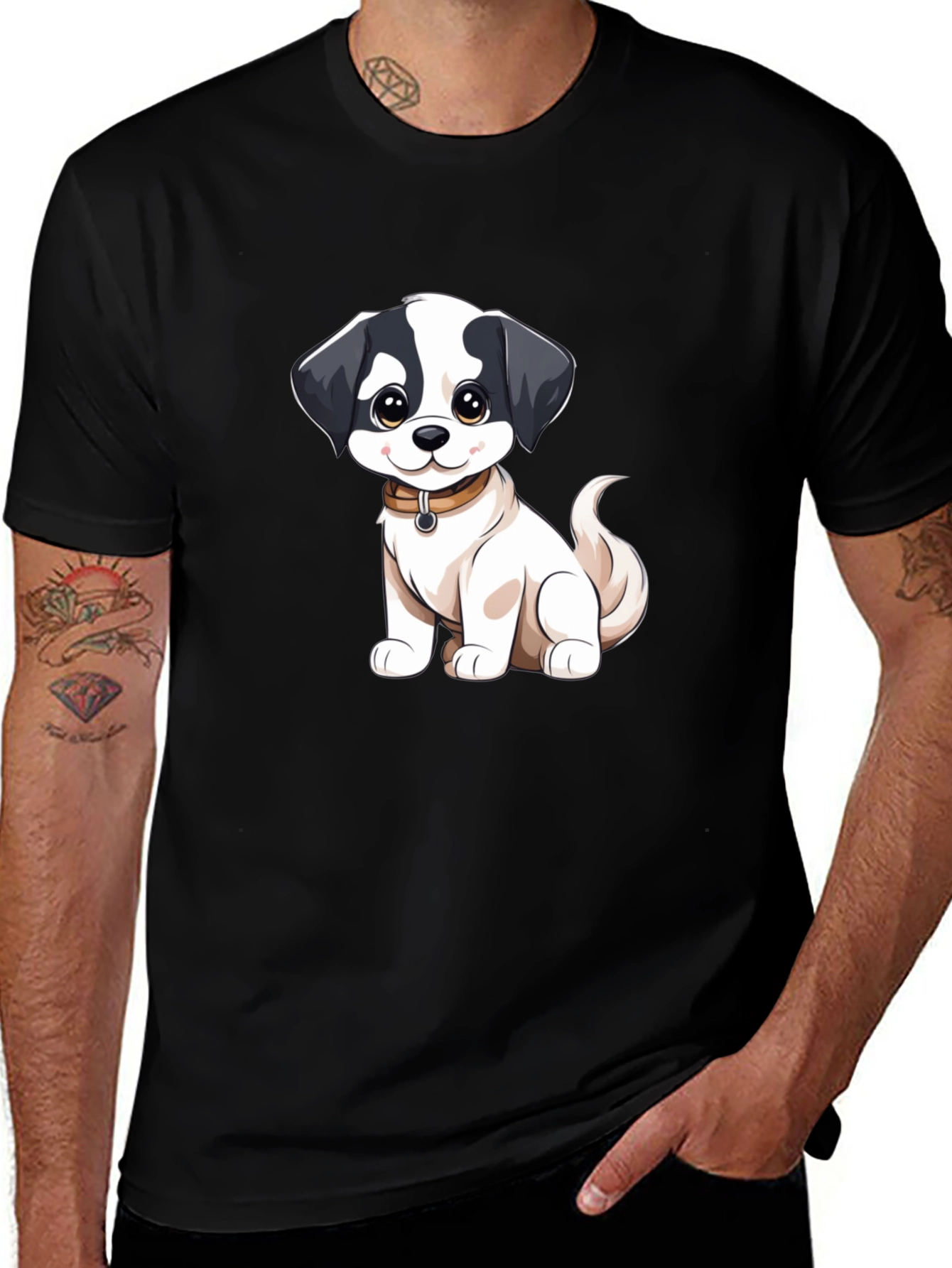 Variant 11 of Cute Cartoon Dog Graphic Black T-Shirt