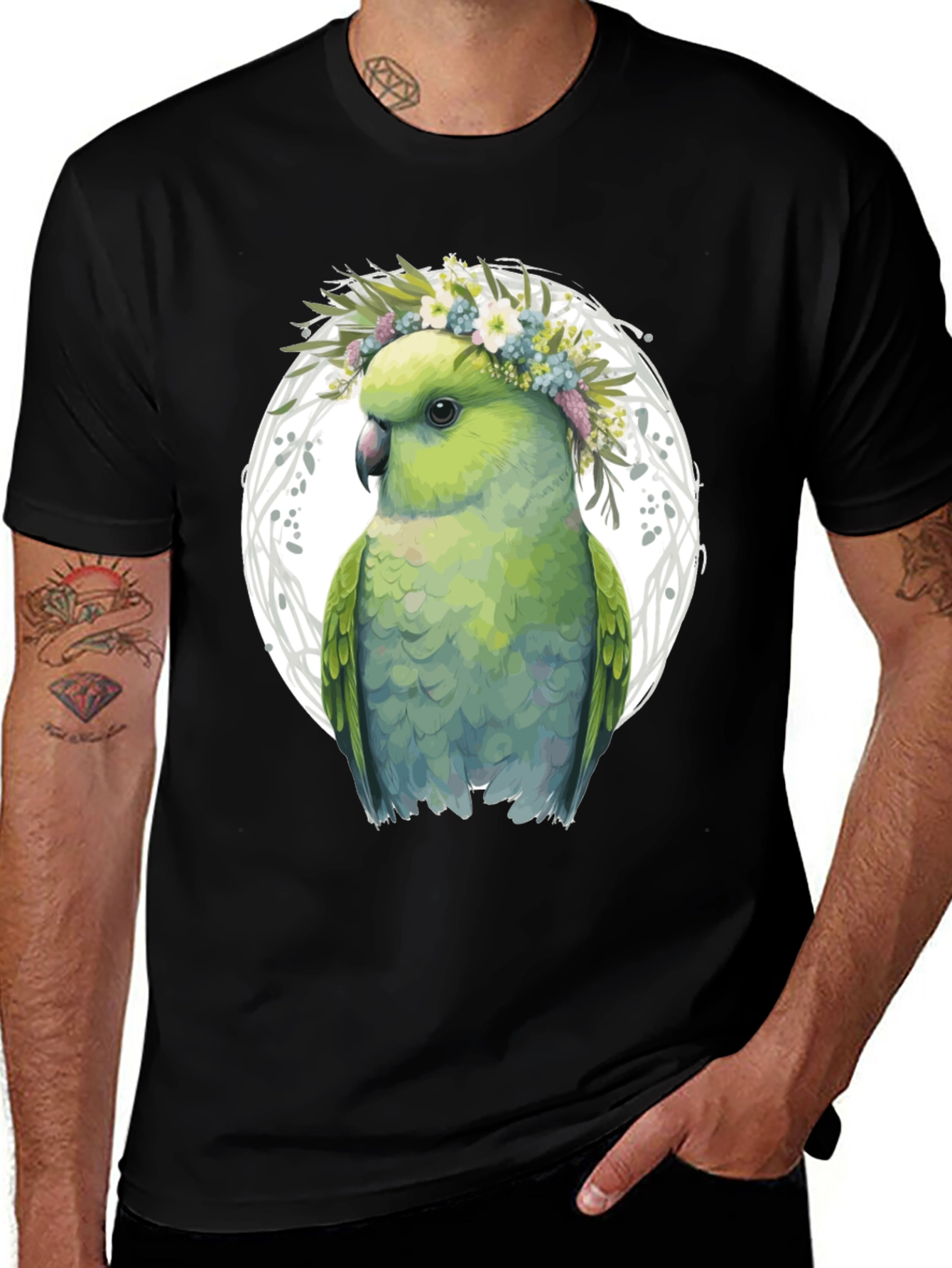 Variant 7 of Parrot with Flower Crown T-Shirt