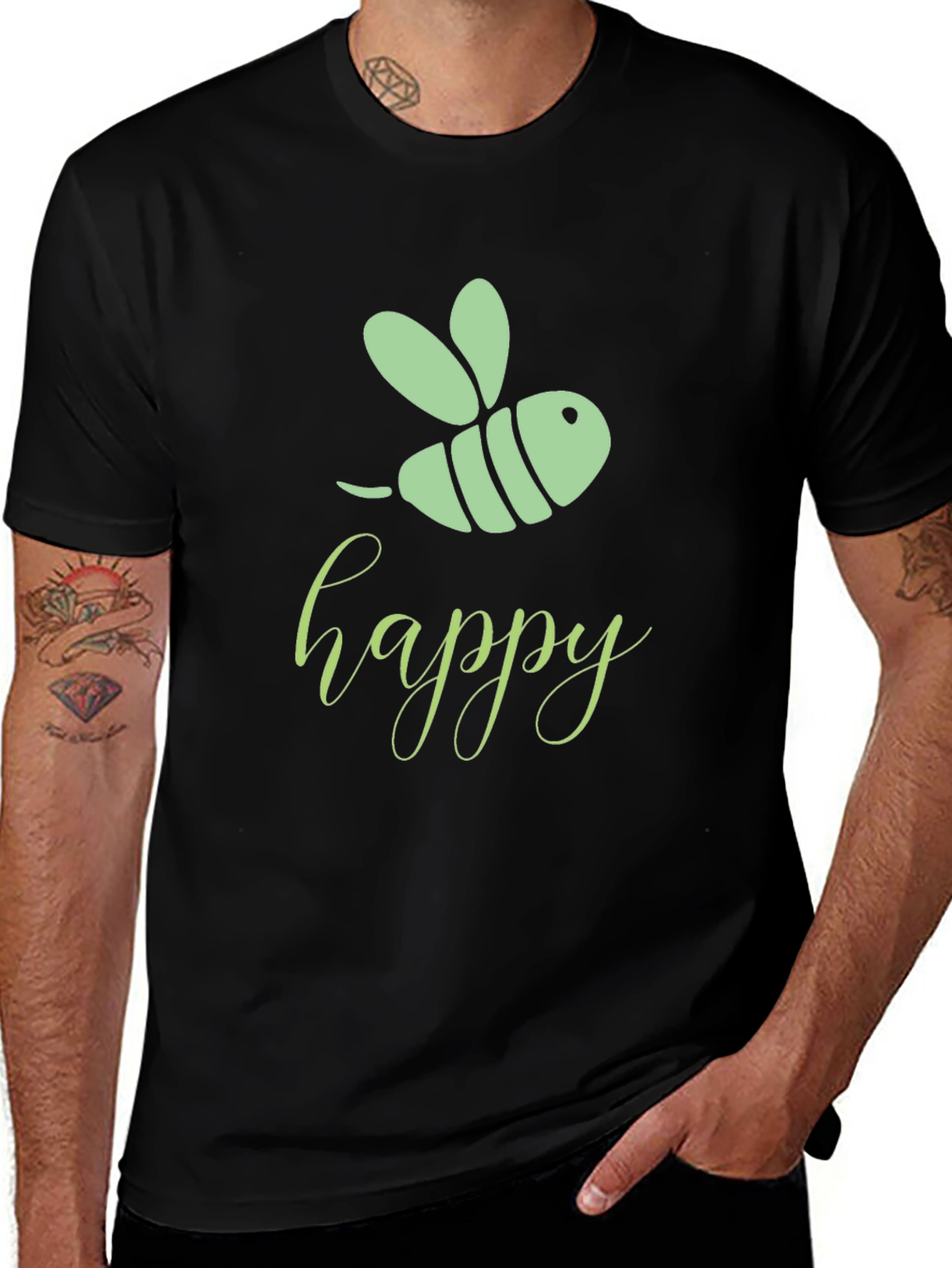 Variant 6 of Happy Bee Graphic Tee - Black Cotton T-Shirt