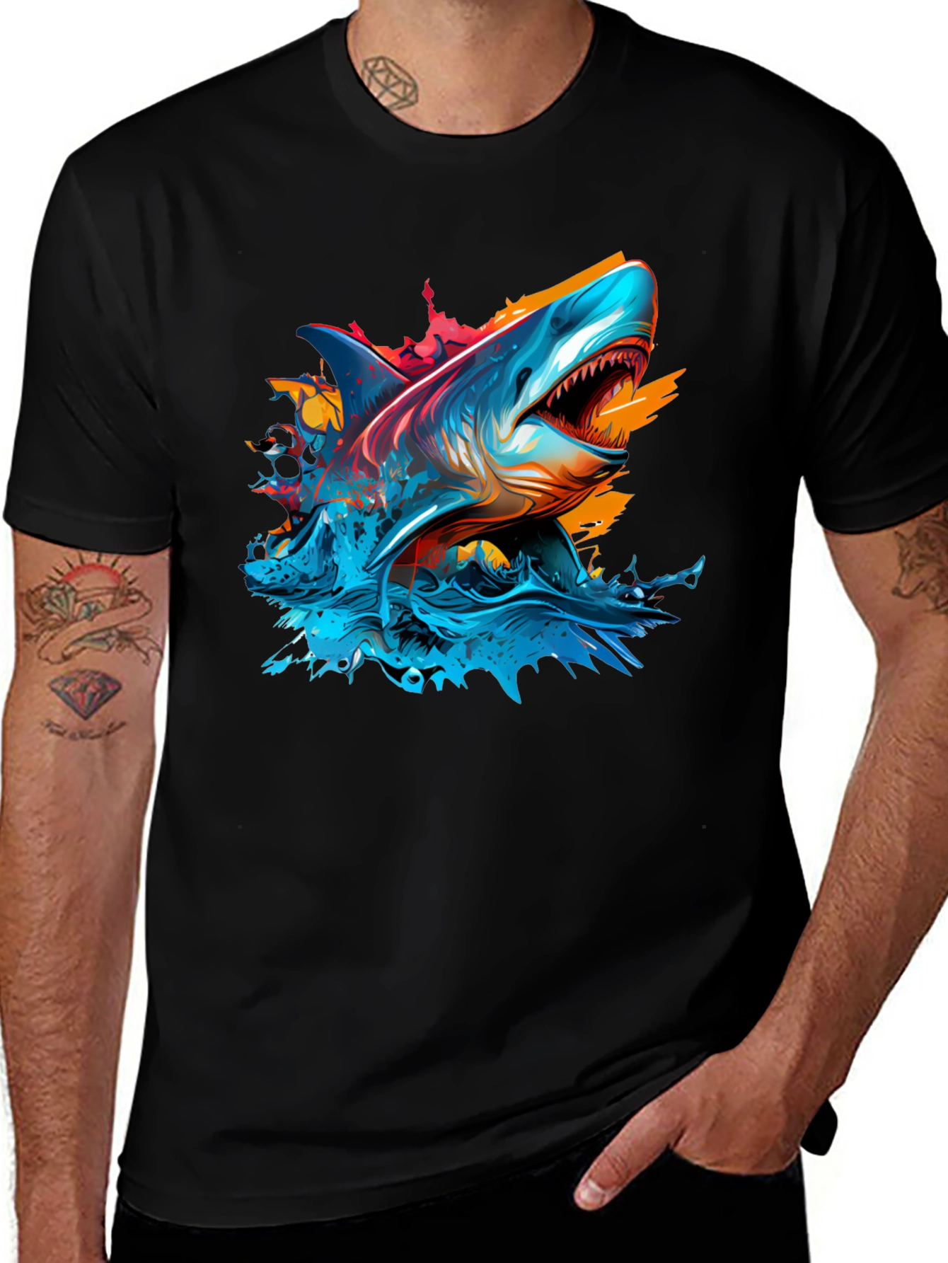 Variant 5 of Shark Attack Graphic Tee - Bold Black T-Shirt