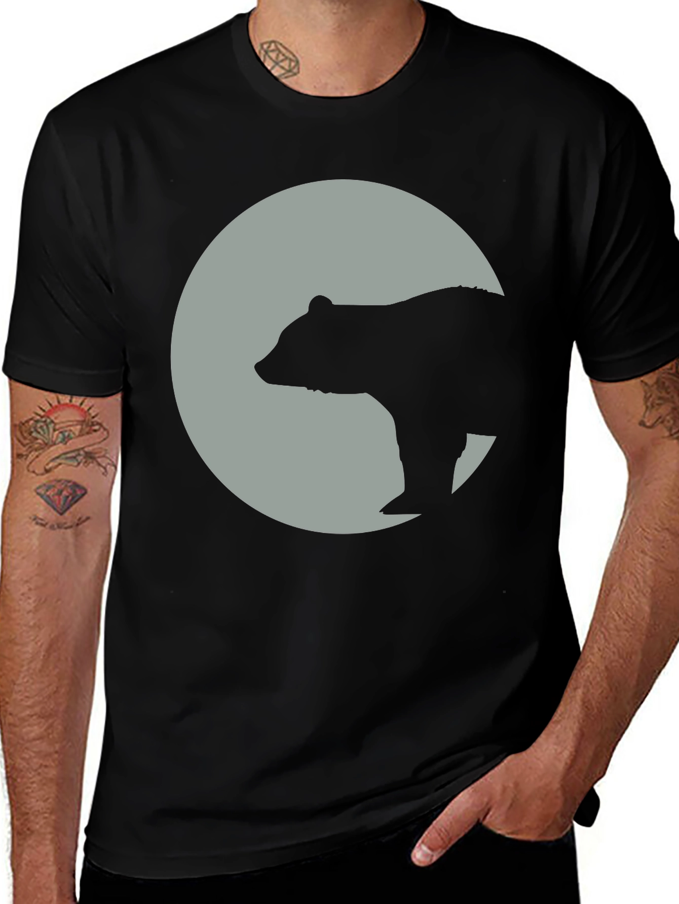 Variant 19 of Bear Silhouette Moon Graphic Tee - Black Cotton Blend
