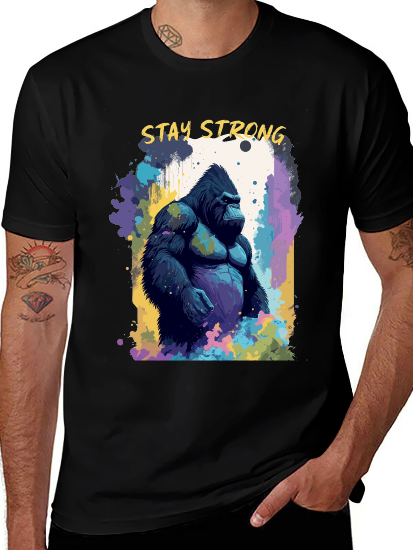 Variant 6 of Stay Strong Gorilla Graphic Tee - Black Cotton T-Shirt