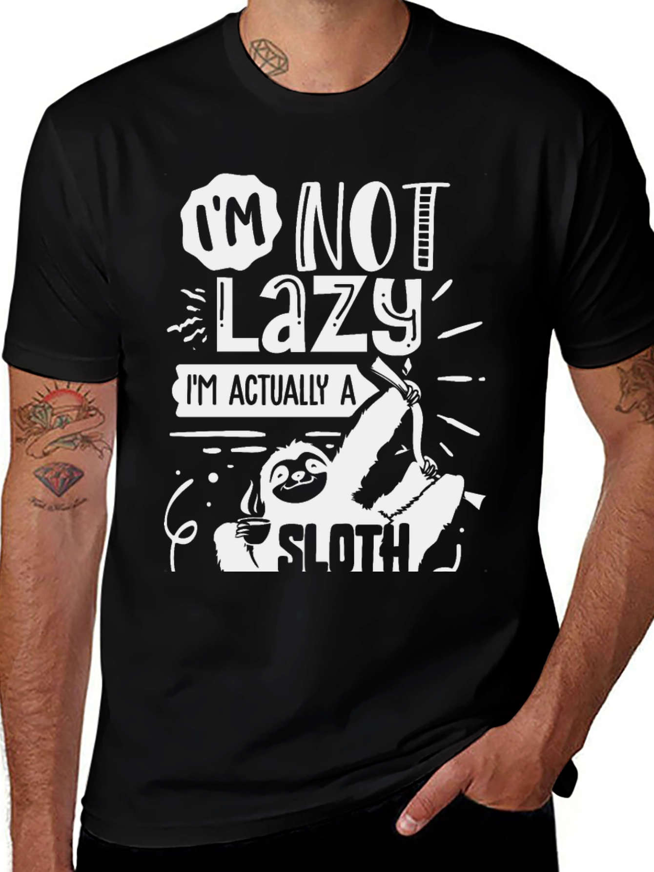 Variant 6 of Funny Sloth Graphic T-Shirt - 'I'm Not Lazy, I'm a Sloth'