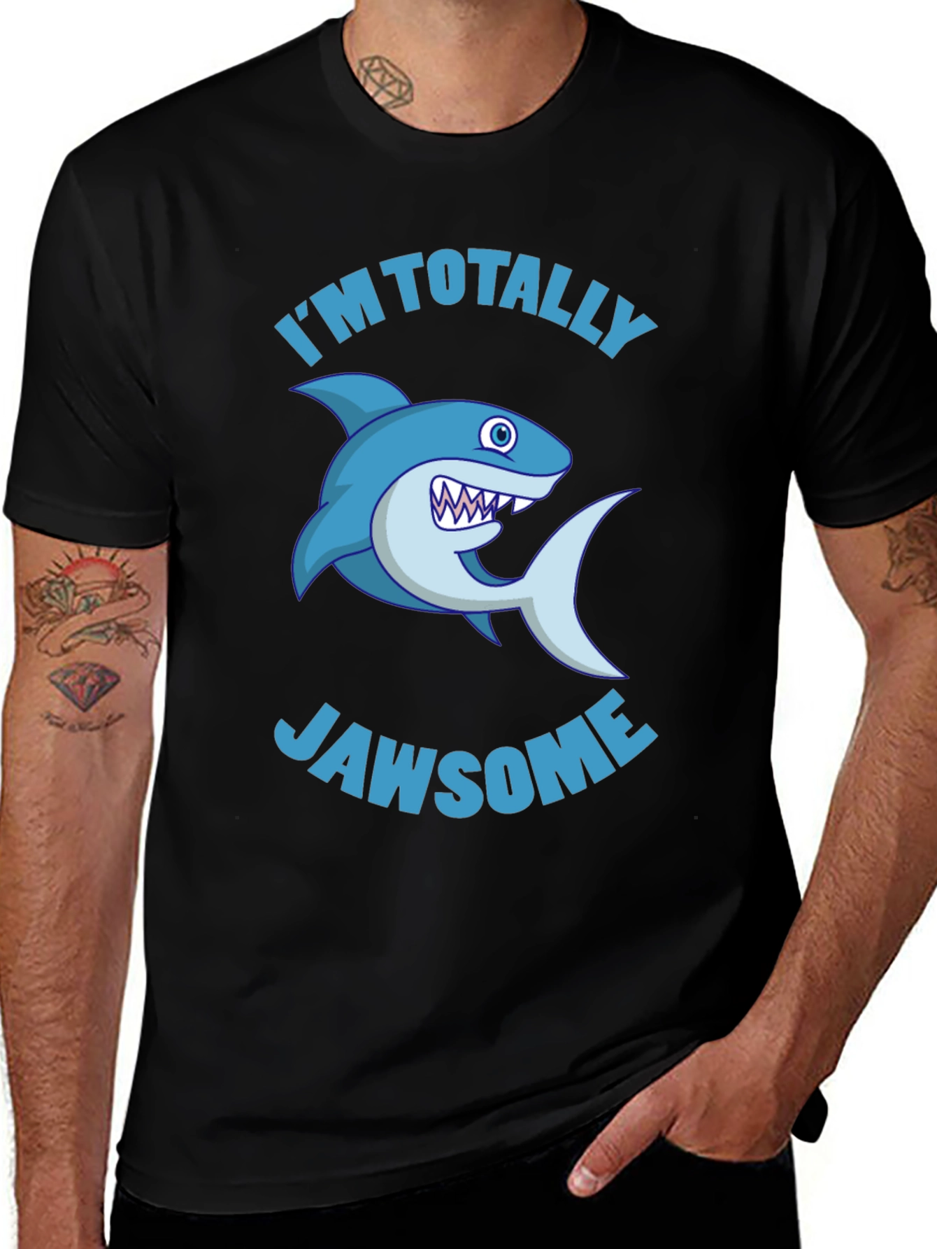 Variant 7 of I'm Totally Jawsome Shark Graphic Tee - Black Cotton Blend