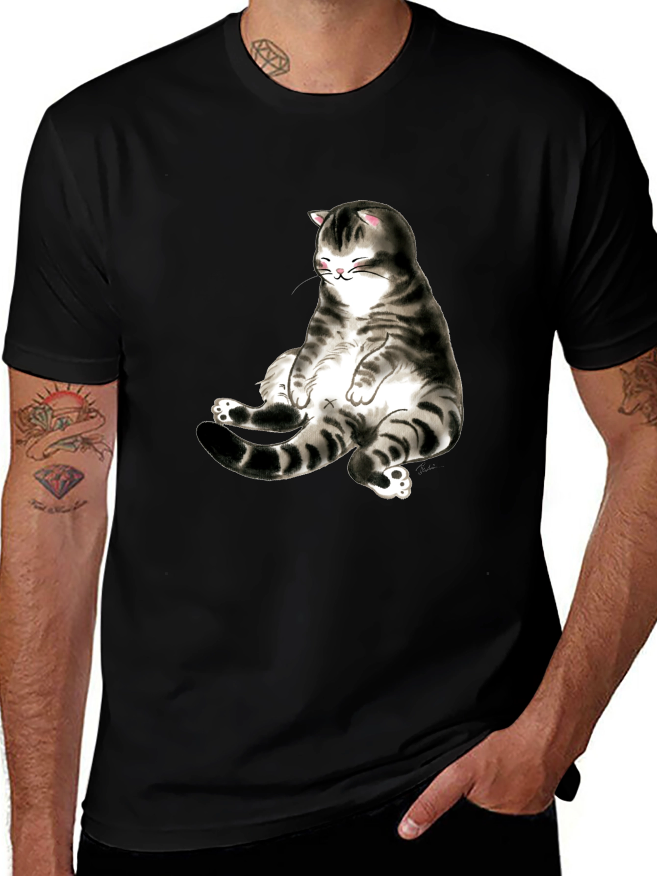 Black Funny Cat Graphic Black T-Shirt main image