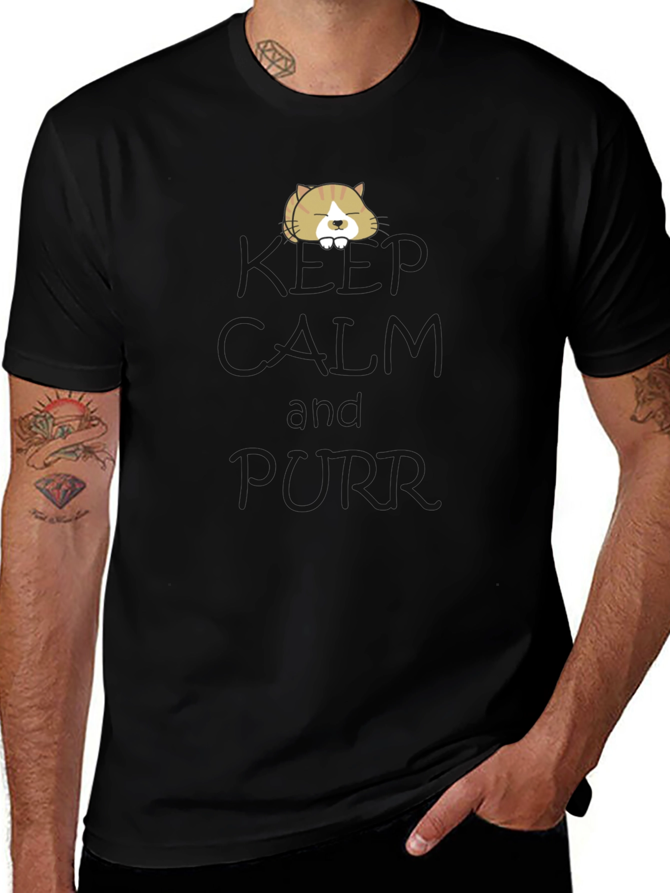 Variant 15 of Cute Cat Graphic Black T-Shirt for Men