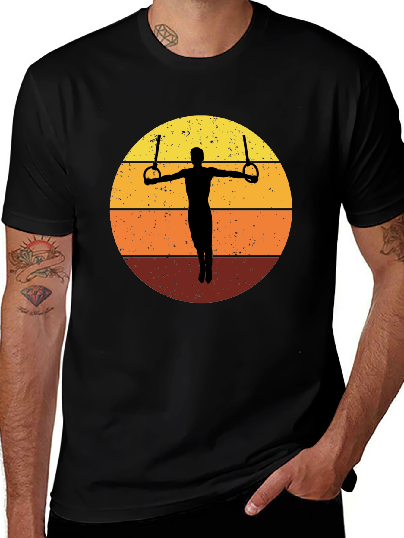 Variant 7 of Gymnastics Rings T-Shirt Retro Sunset Graphic Tee