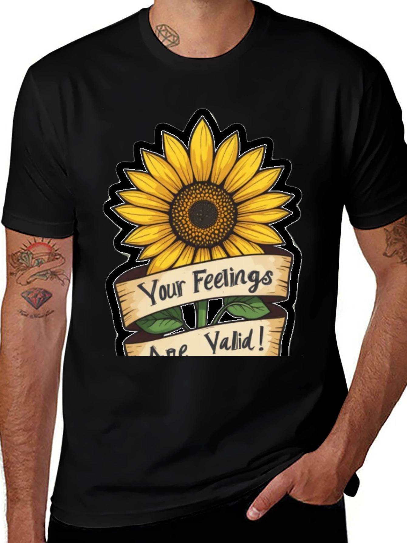 Variant 20 of Sunflower 'Your Feelings Are Valid' Black T-Shirt