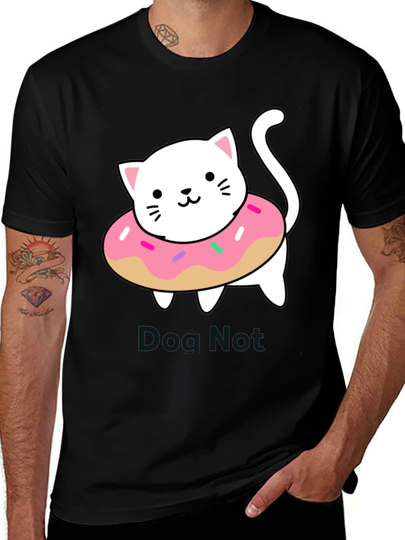 Variant 25 of Cute Cat Donut T-Shirt - Black Cotton Tee