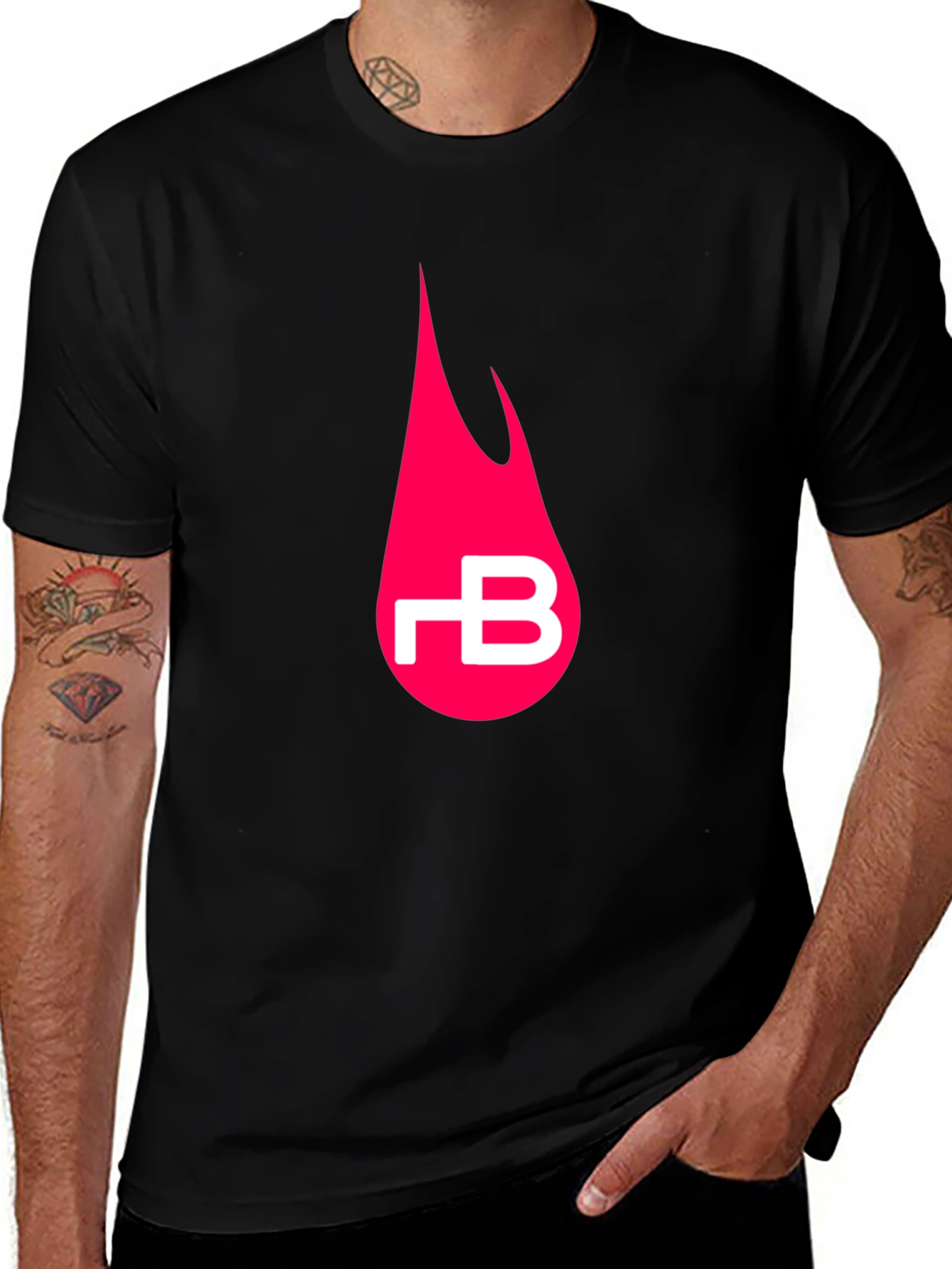 Variant 12 of Black T-Shirt with Pink Flame Logo