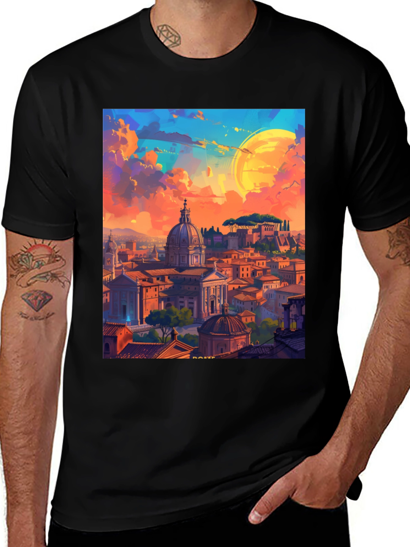 Rome Cityscape Graphic Tee - Artistic Design