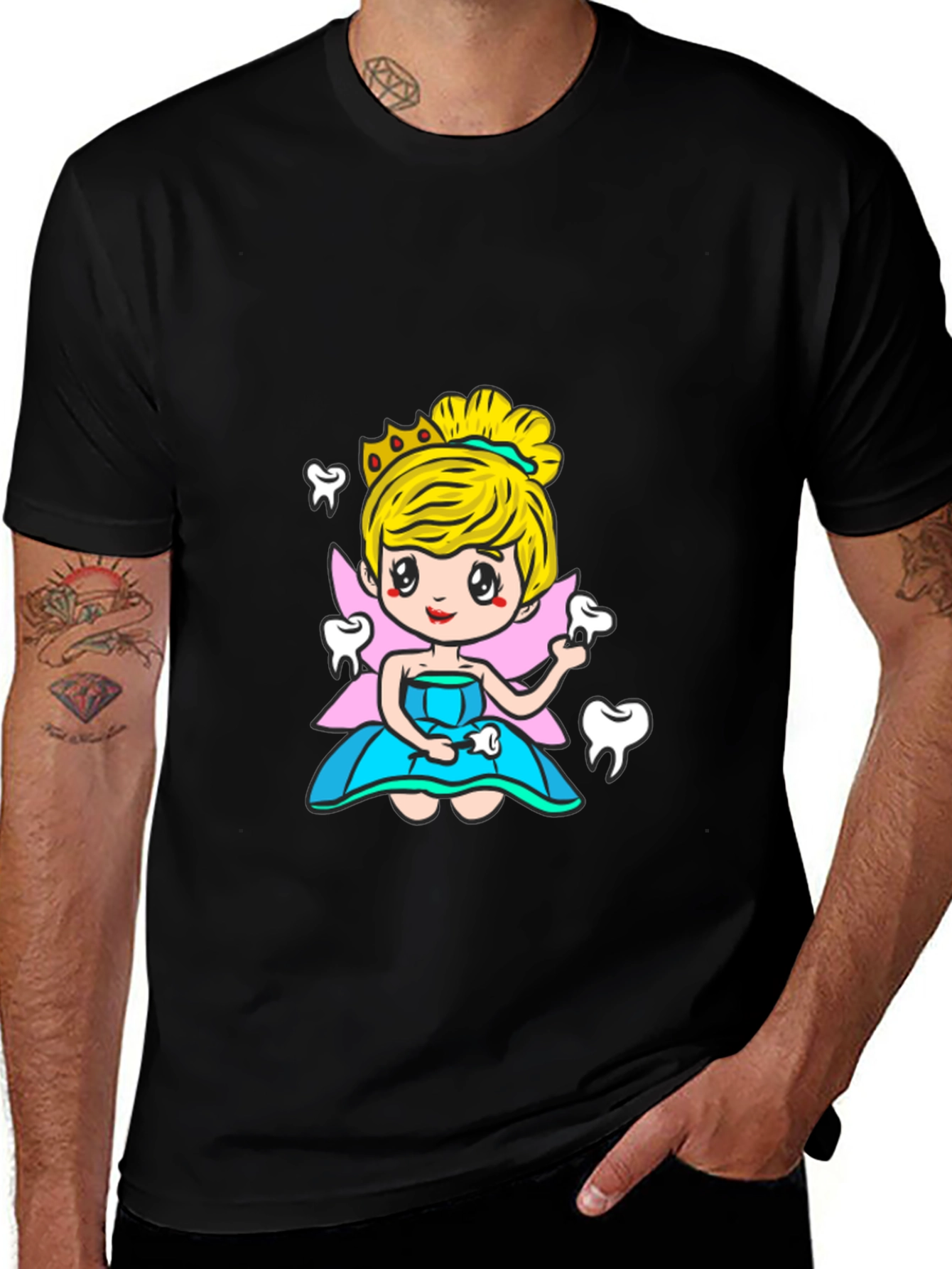 Variant 25 of Tooth Fairy Graphic Tee - Black Cotton T-Shirt