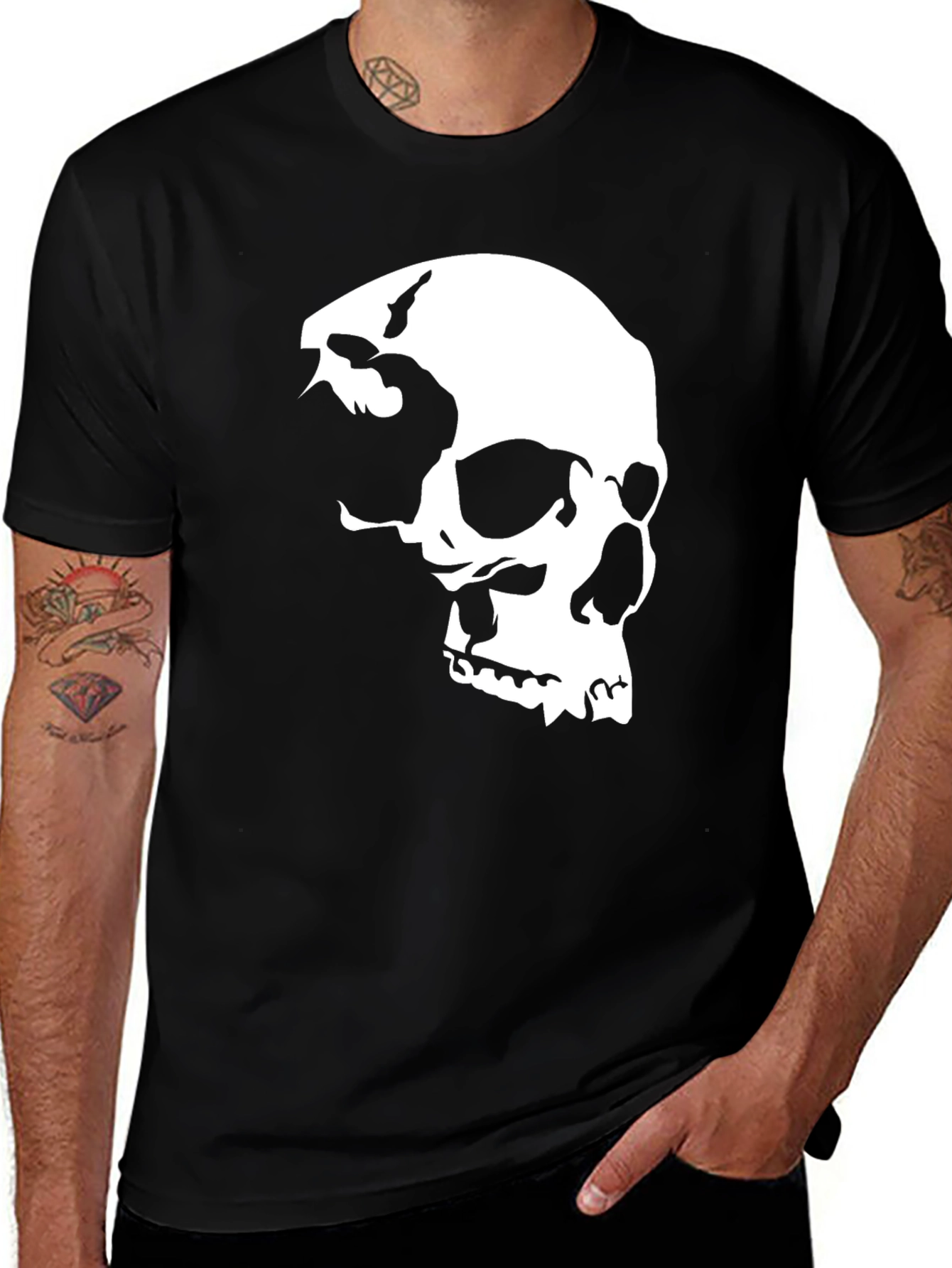 Variant 5 of Skull Graphic Tee - Edgy Black Cotton T-Shirt