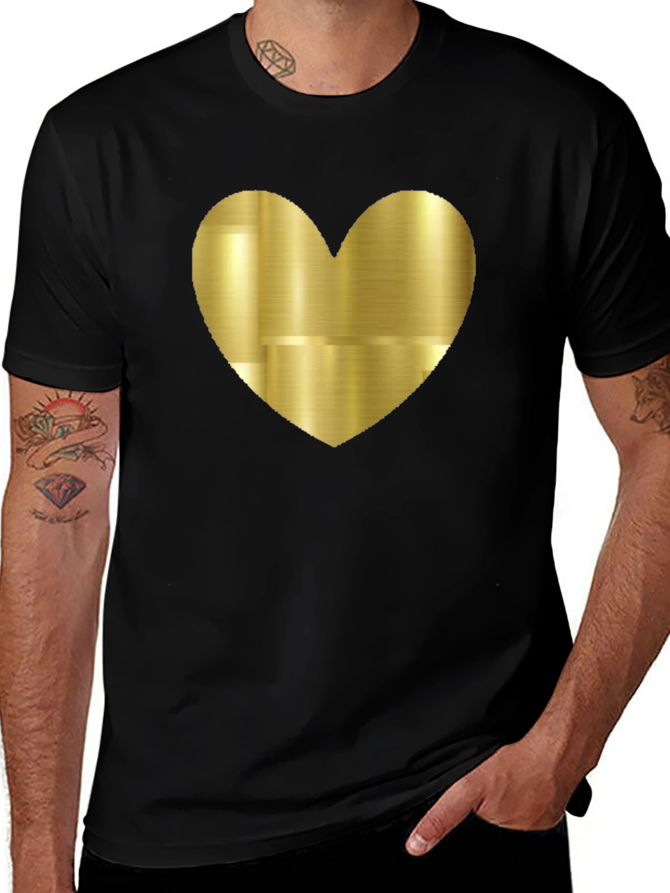 Variant 7 of Gold Heart Graphic Black Tee