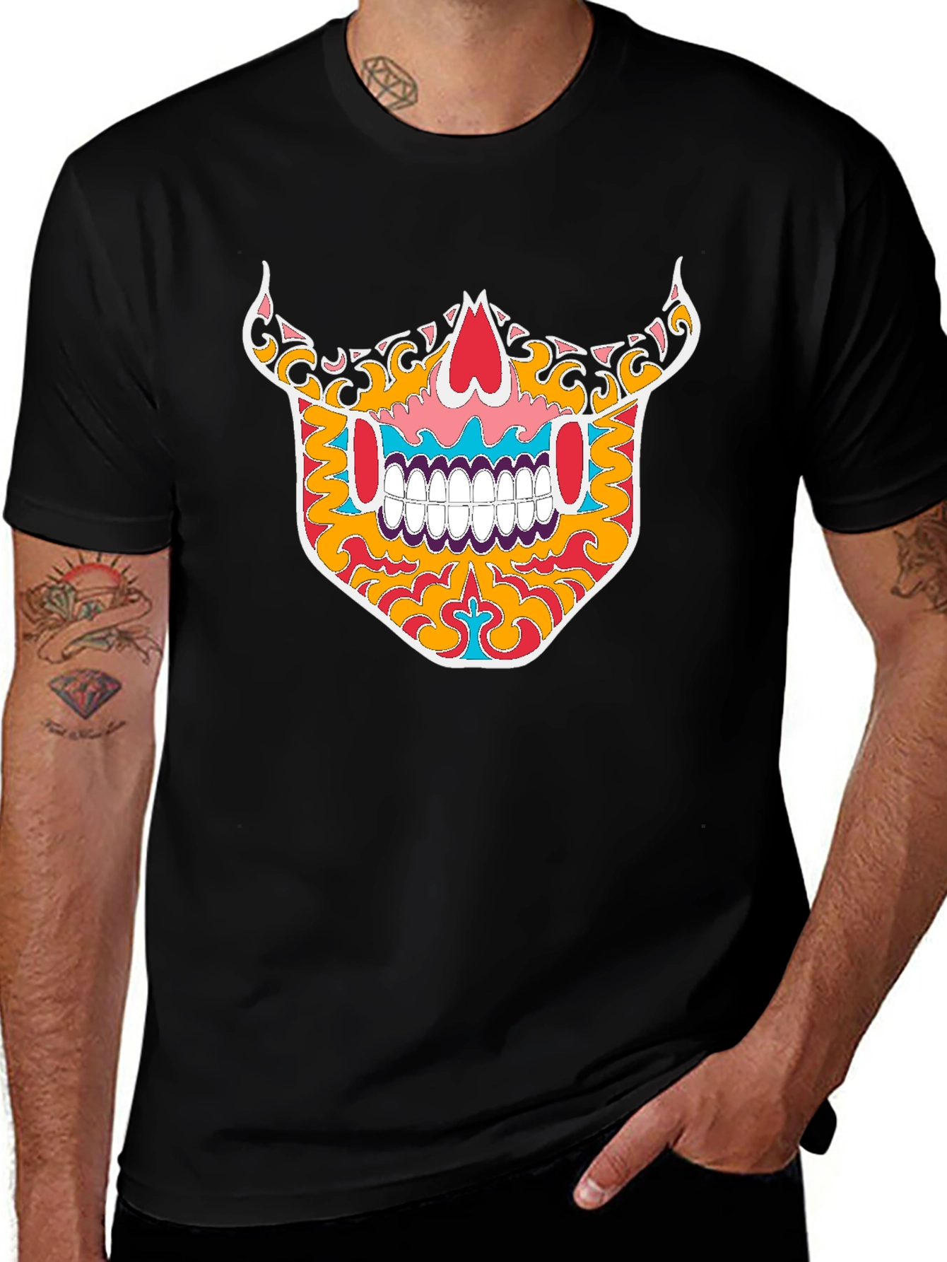 Variant 7 of Vibrant Sugar Skull Graphic Tee - Unique Design