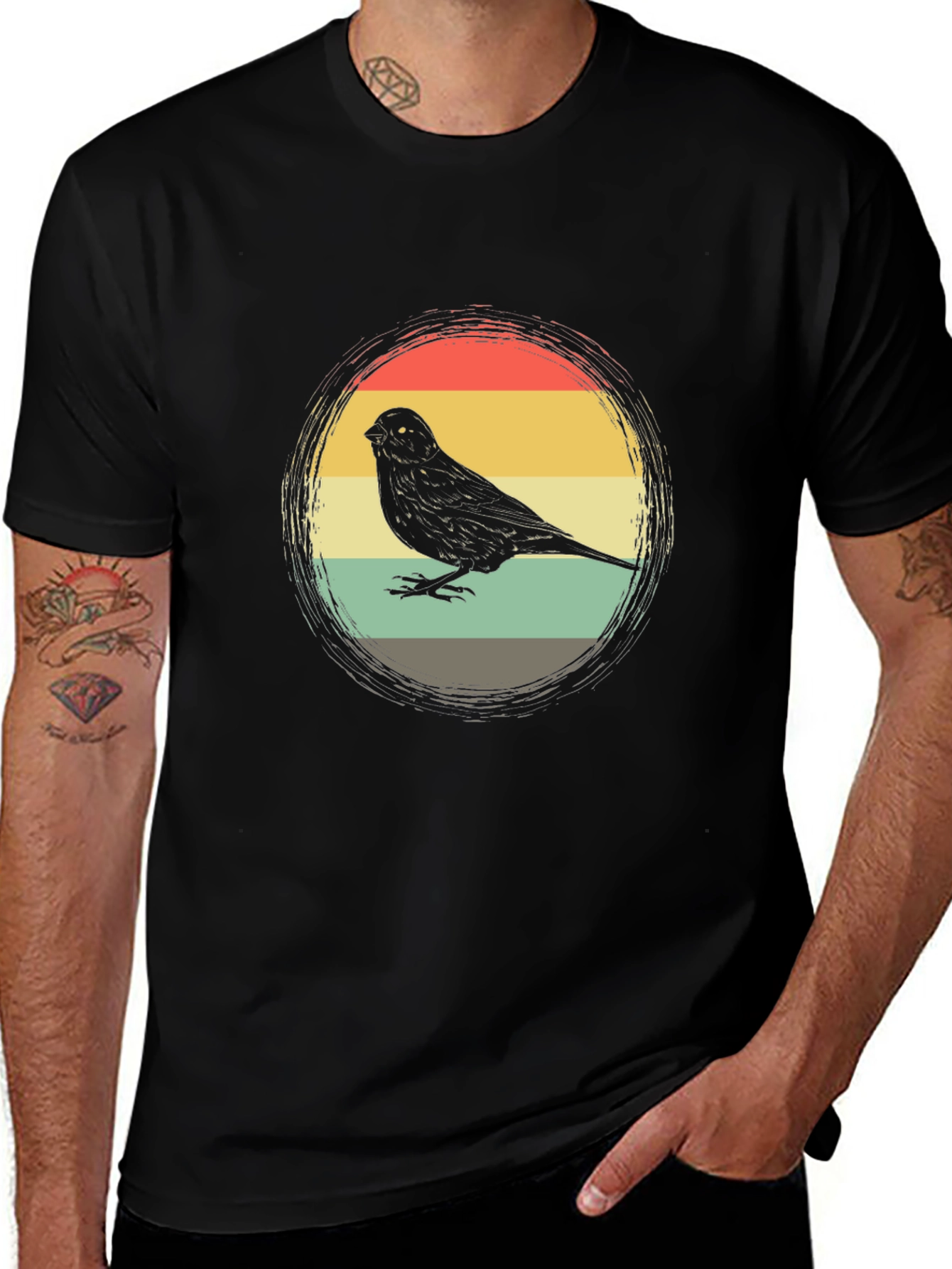 Variant 27 of Retro Bird Graphic Tee - Black Cotton T-Shirt