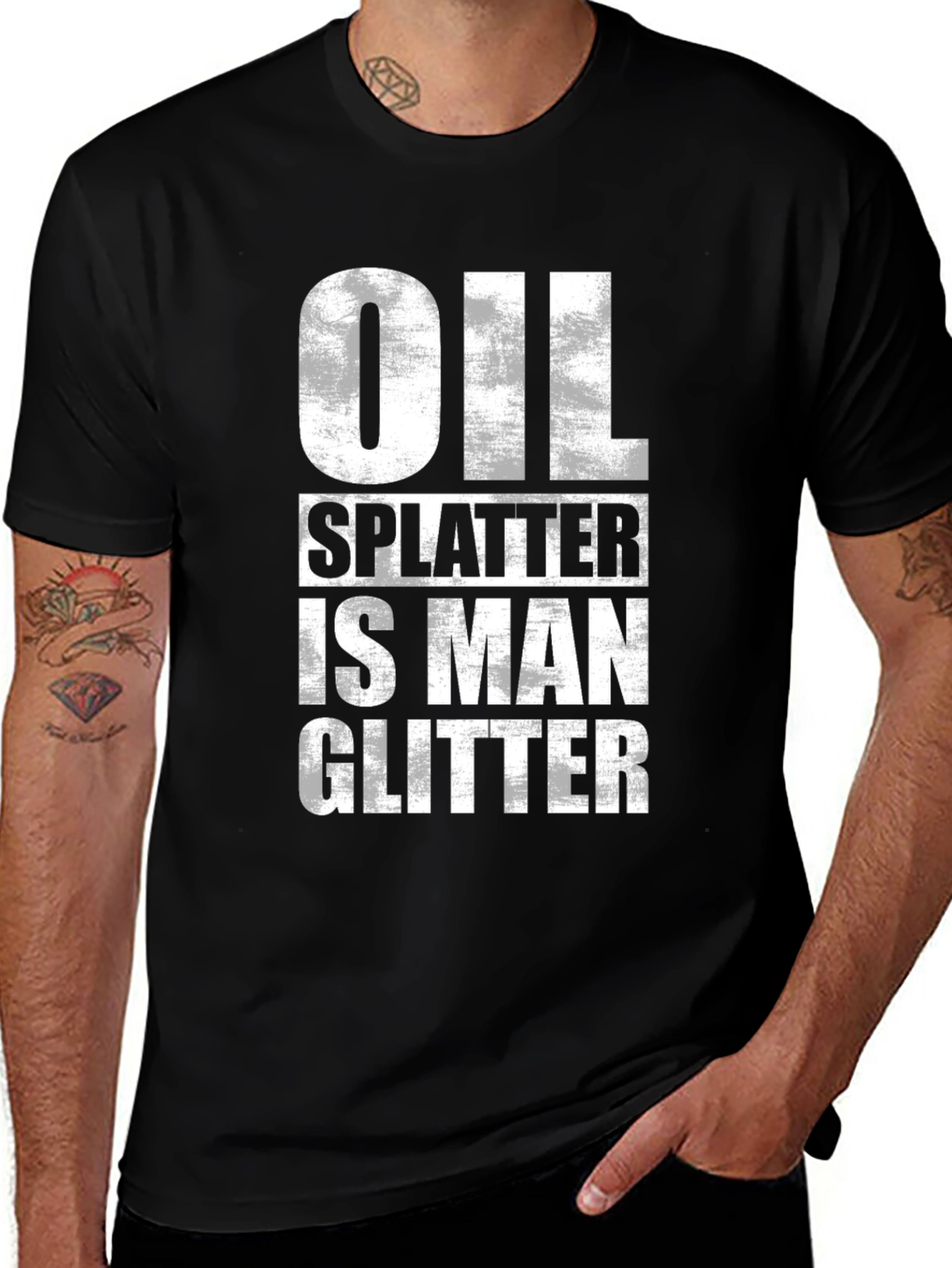 Variant 17 of Oil Splatter is Man Glitter Graphic Tee