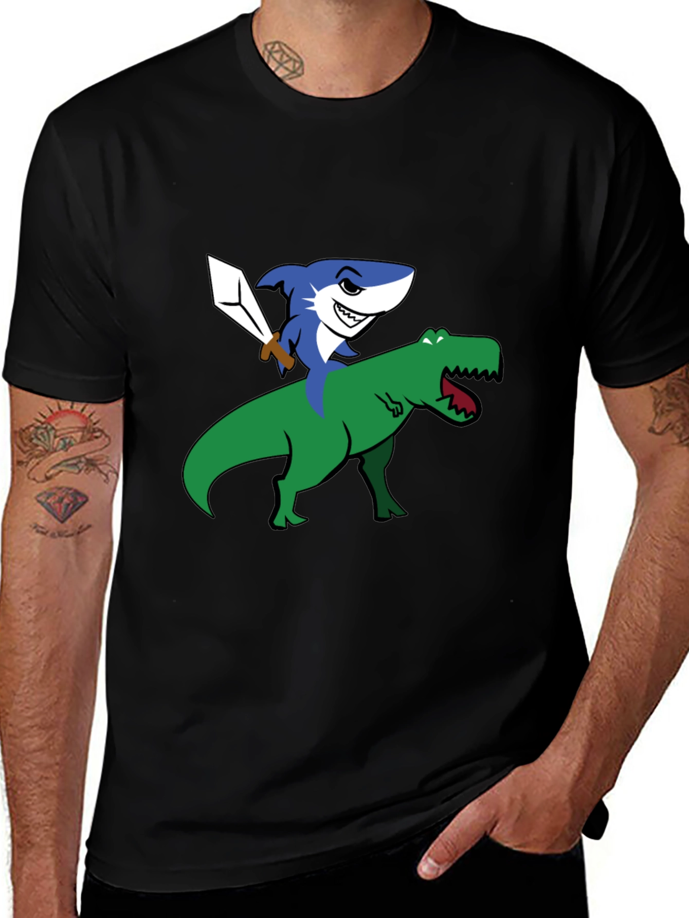 Variant 29 of Shark Riding Dinosaur Funny Graphic T-Shirt