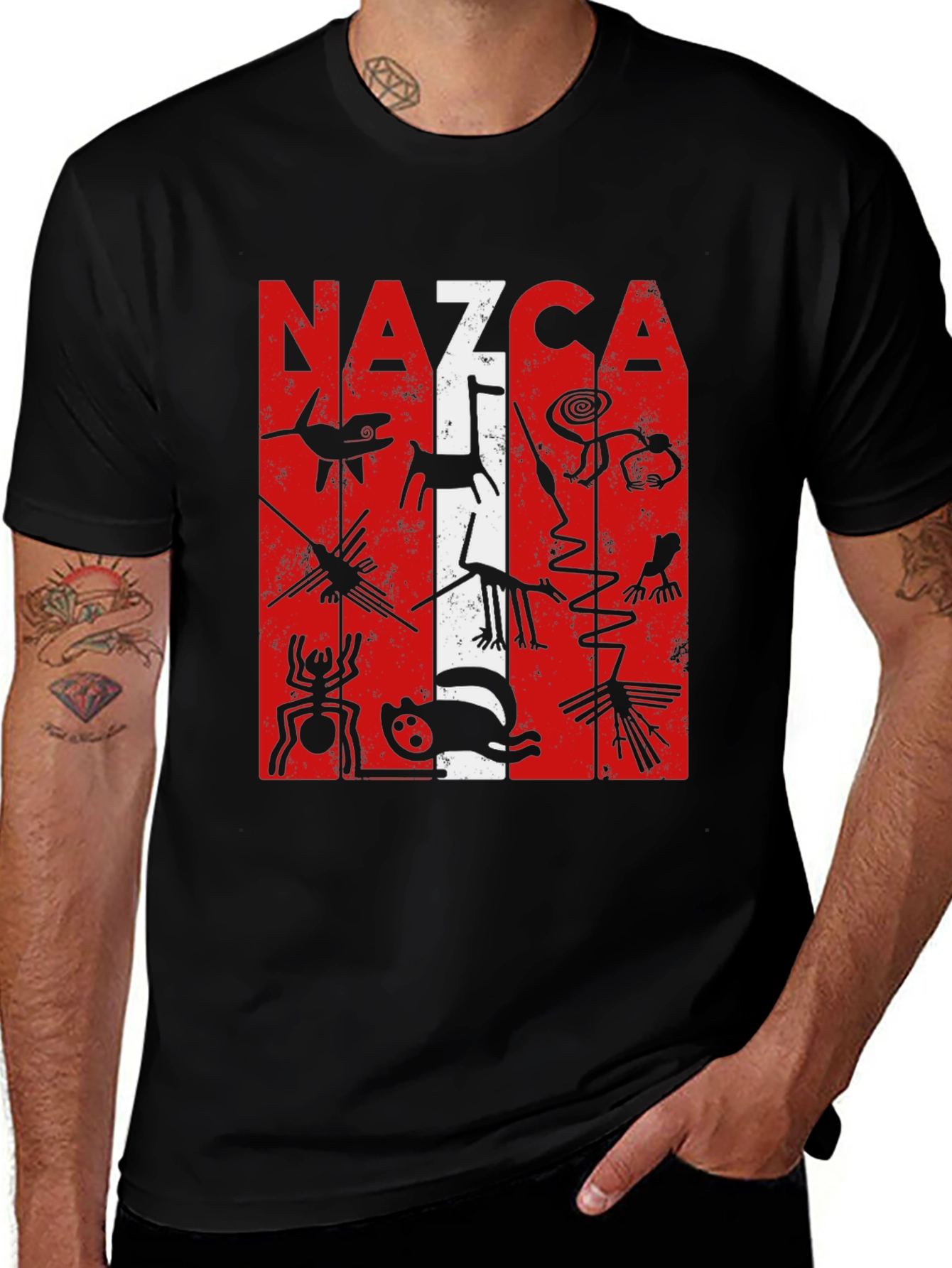 Nazca Lines Graphic Tee - Black Cotton T-Shirt