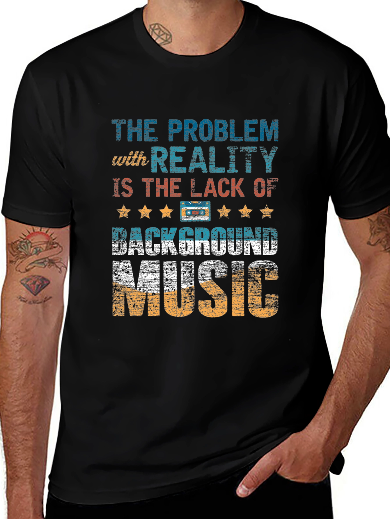 Variant 18 of Music Lover Tee: Reality Needs Background Music