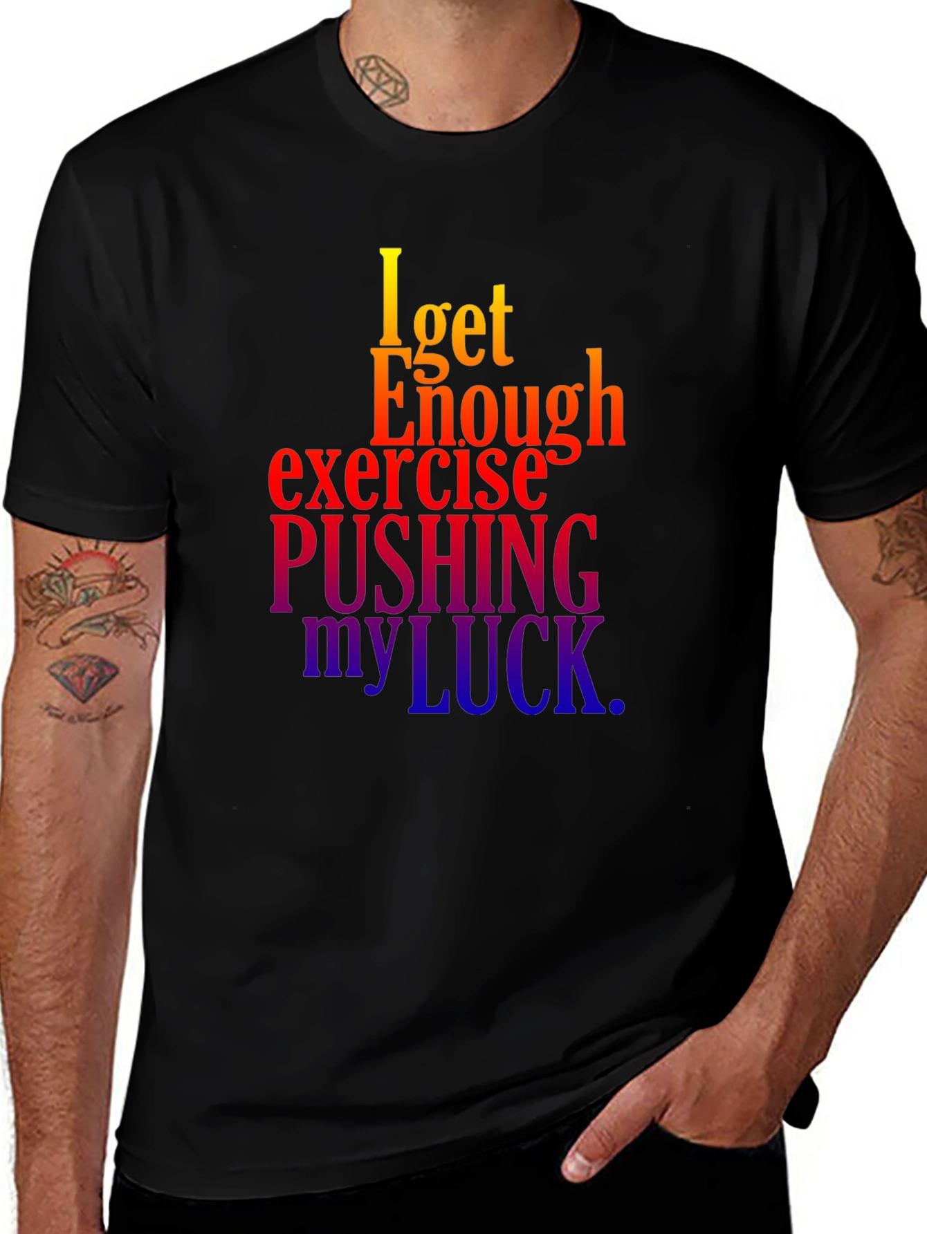 Variant 26 of Funny Exercise Pushing My Luck Black T-Shirt