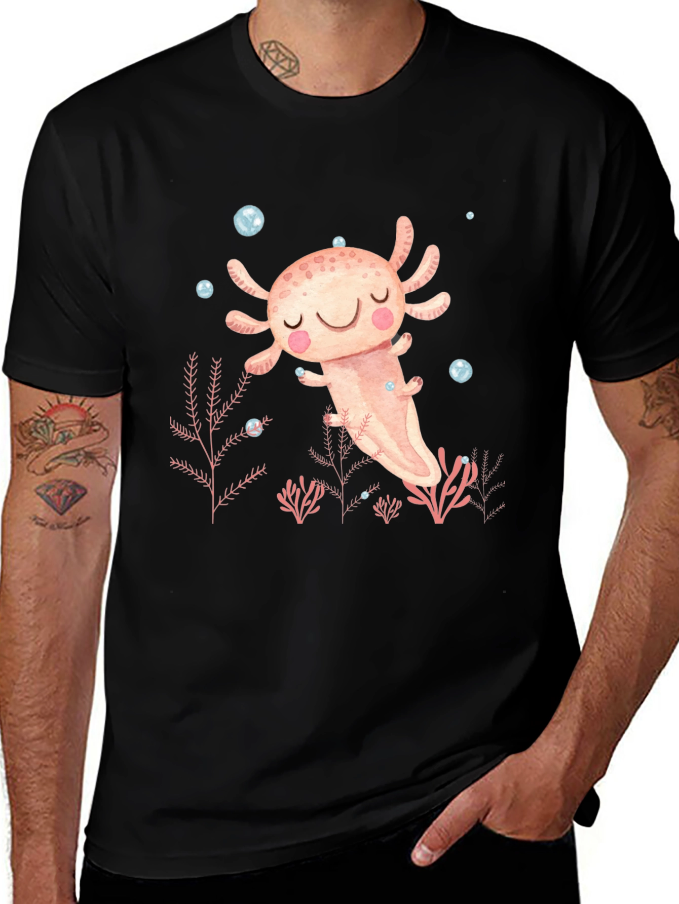 Variant 17 of Axolotl Cute Kawaii Design Black T-Shirt