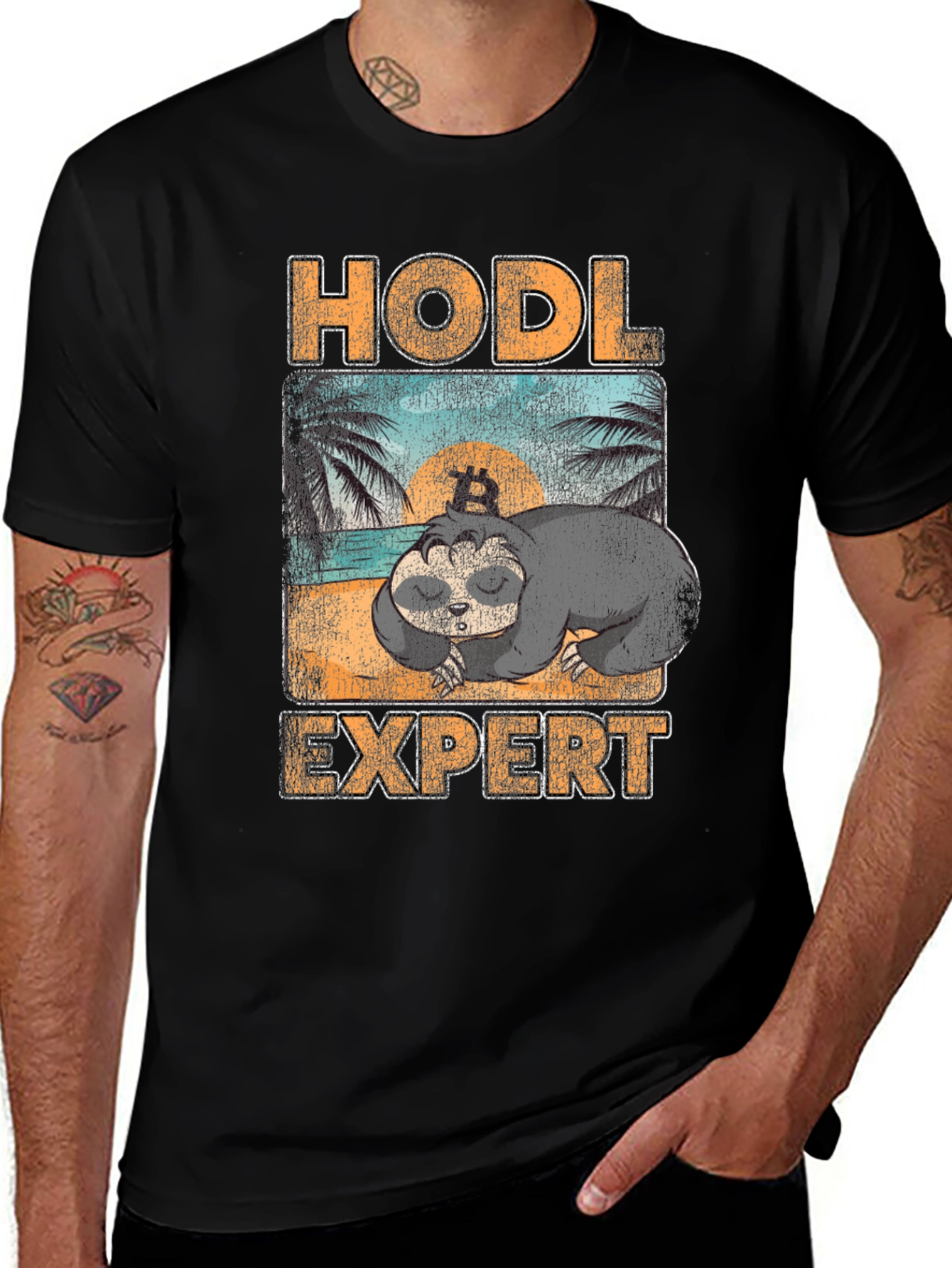 Black HODL Expert Sloth Bitcoin Crypto T-Shirt main image
