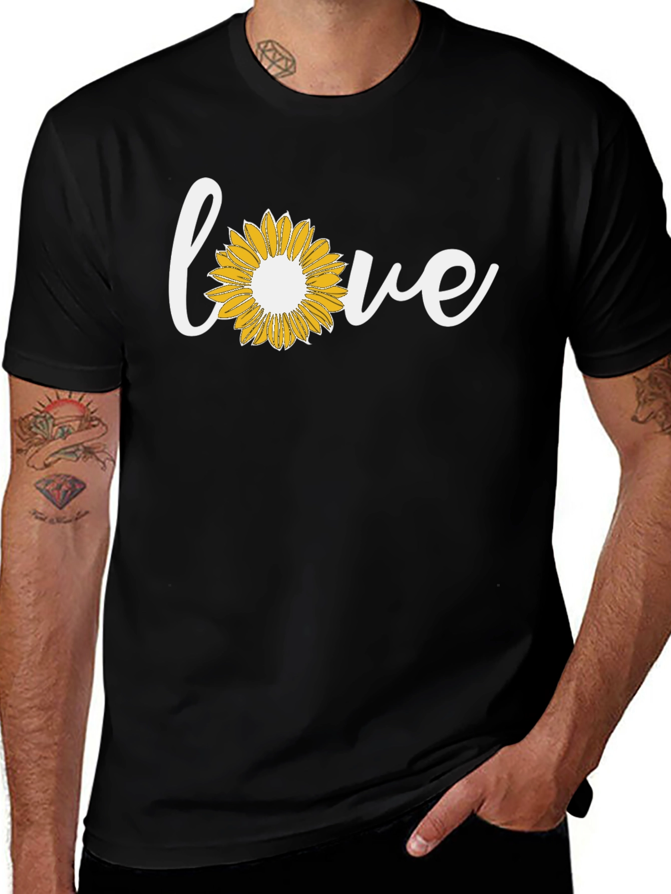 Variant 17 of Love Sunflower Graphic Tee - Black Cotton Blend