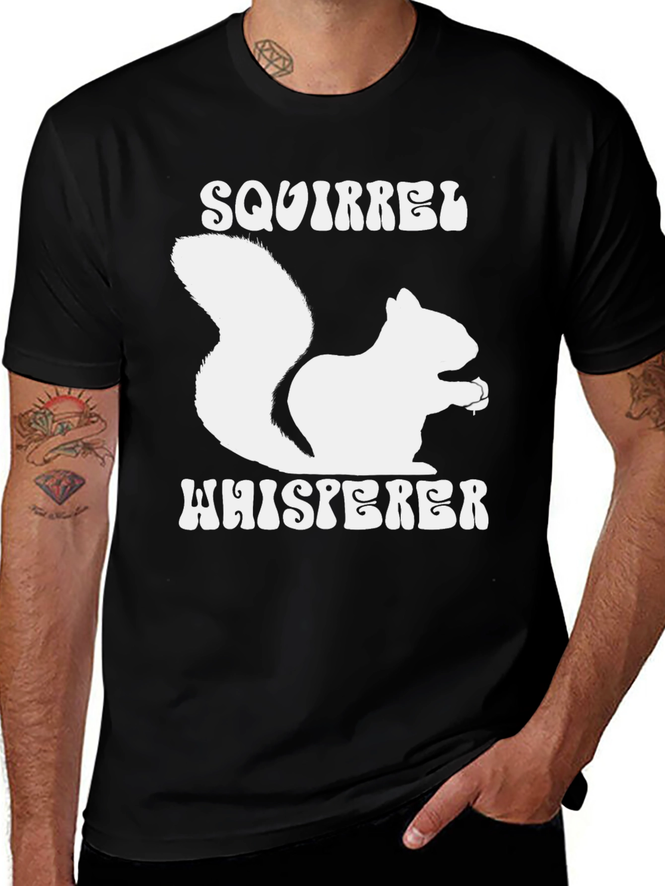Variant 29 of Squirrel Whisperer Graphic Tee - Black Cotton T-Shirt