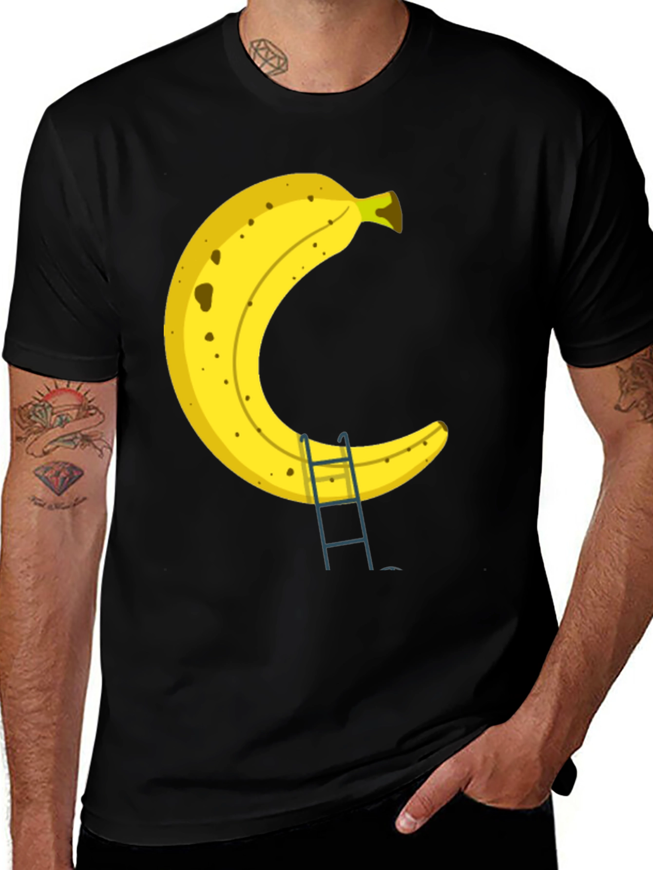 Variant 17 of Banana Ladder Black T-Shirt - Funny Fruit Graphic Tee