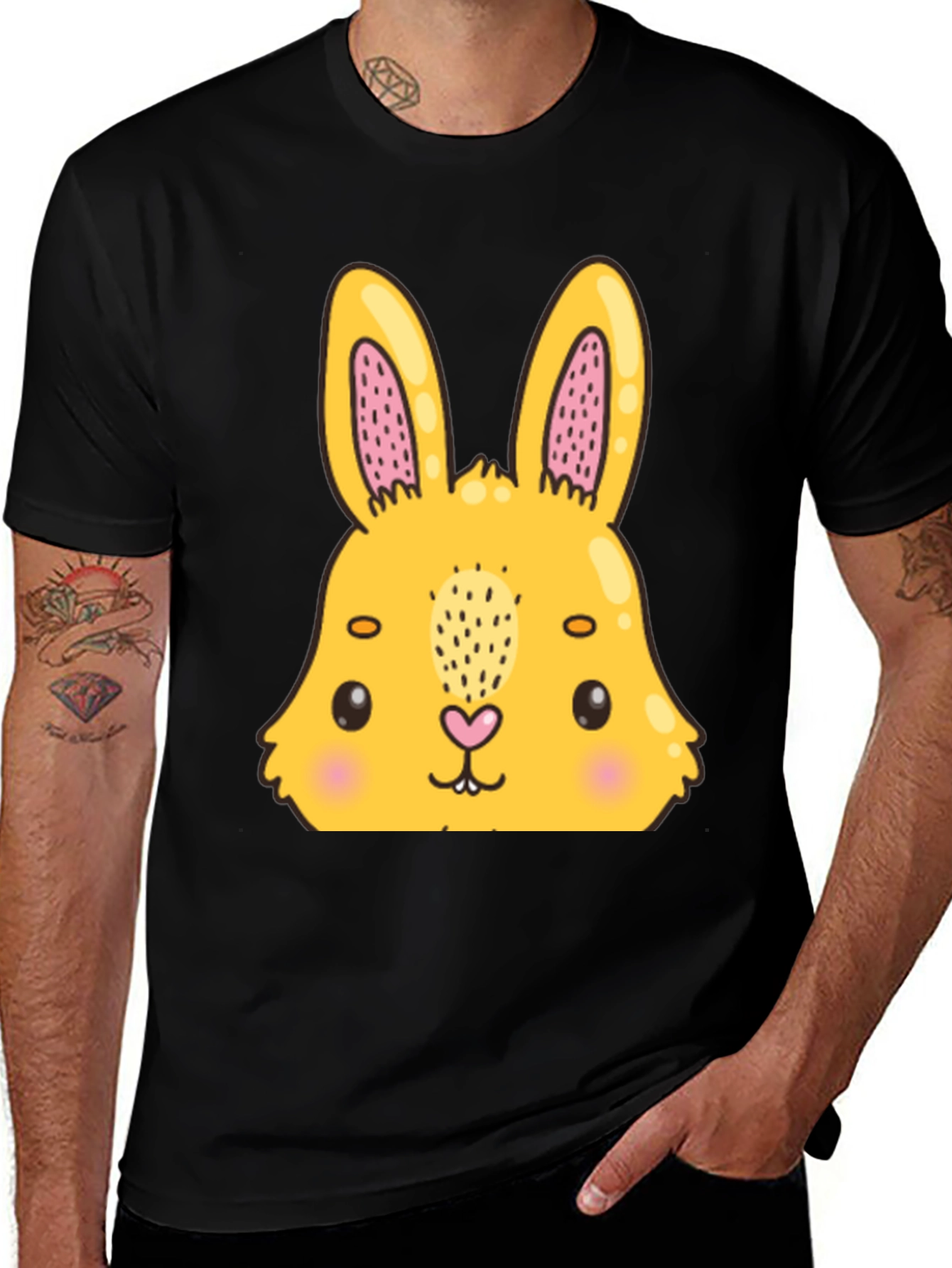 Variant 10 of Cute Bunny Graphic Black T-Shirt