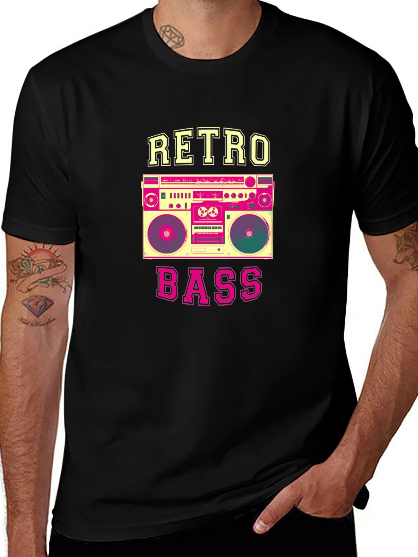 Variant 21 of Retro Bass Boombox Graphic T-Shirt - Black