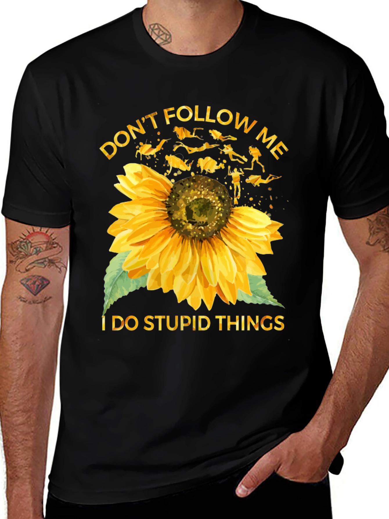 Black Don't Follow Me Sunflower Scuba Diving T-Shirt main image
