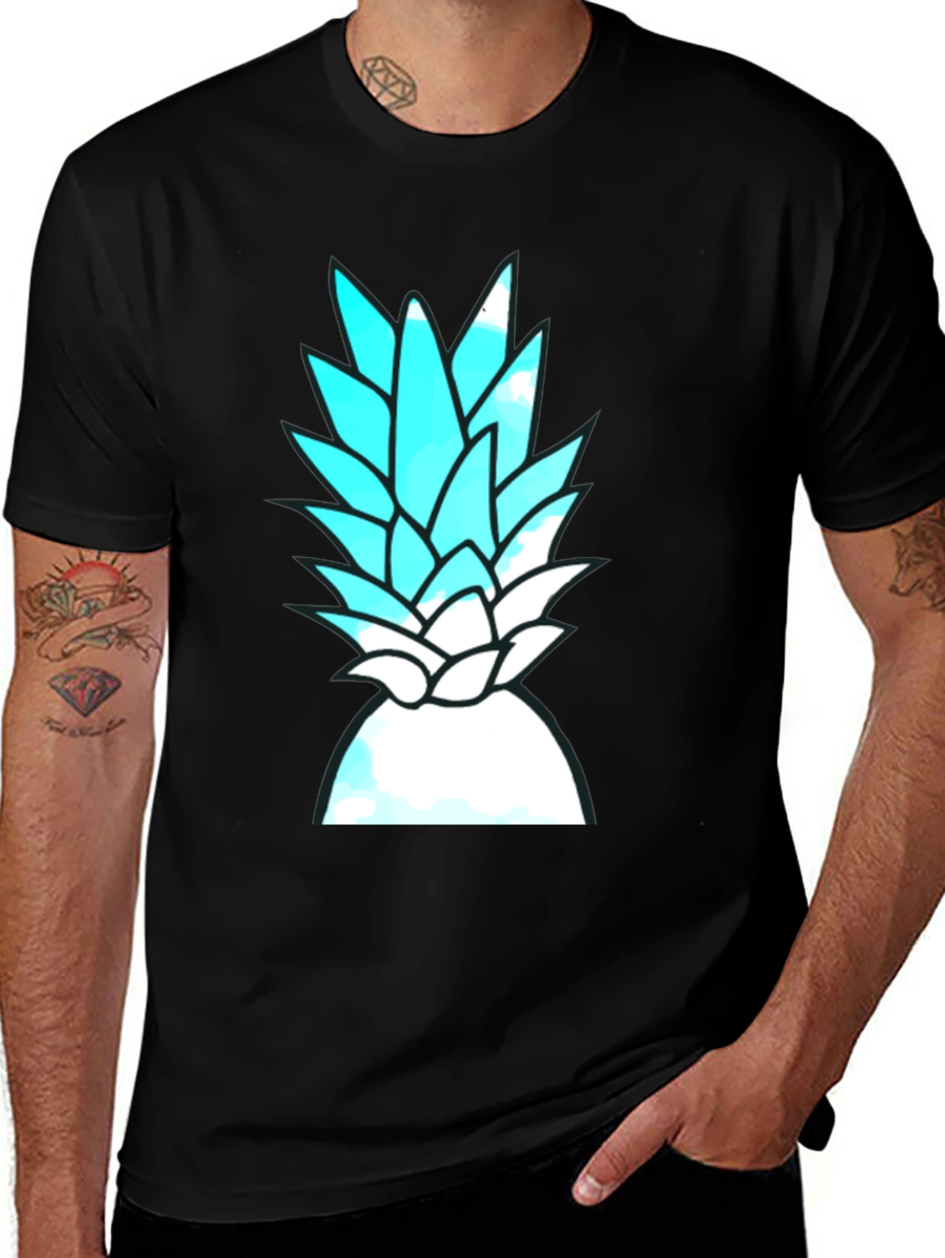 Variant 22 of Fun Pineapple Graphic Print Black T-Shirt