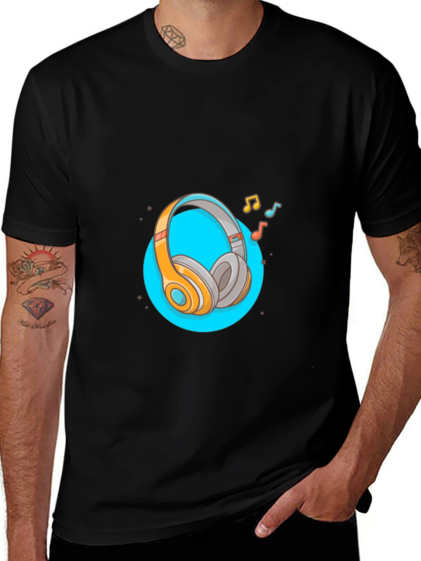 Variant 15 of Music Lover Tee - Black T-Shirt with Headphone Graphic
